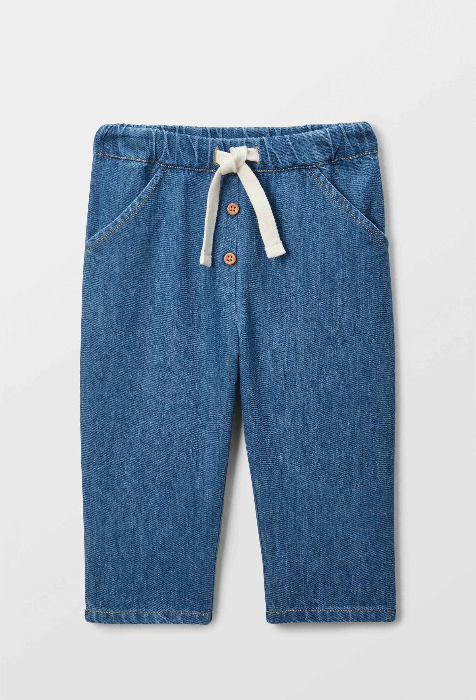 Pantalon taille élastique uni en denim en coton BIO GOTS, Bleu foncé, large image number 0