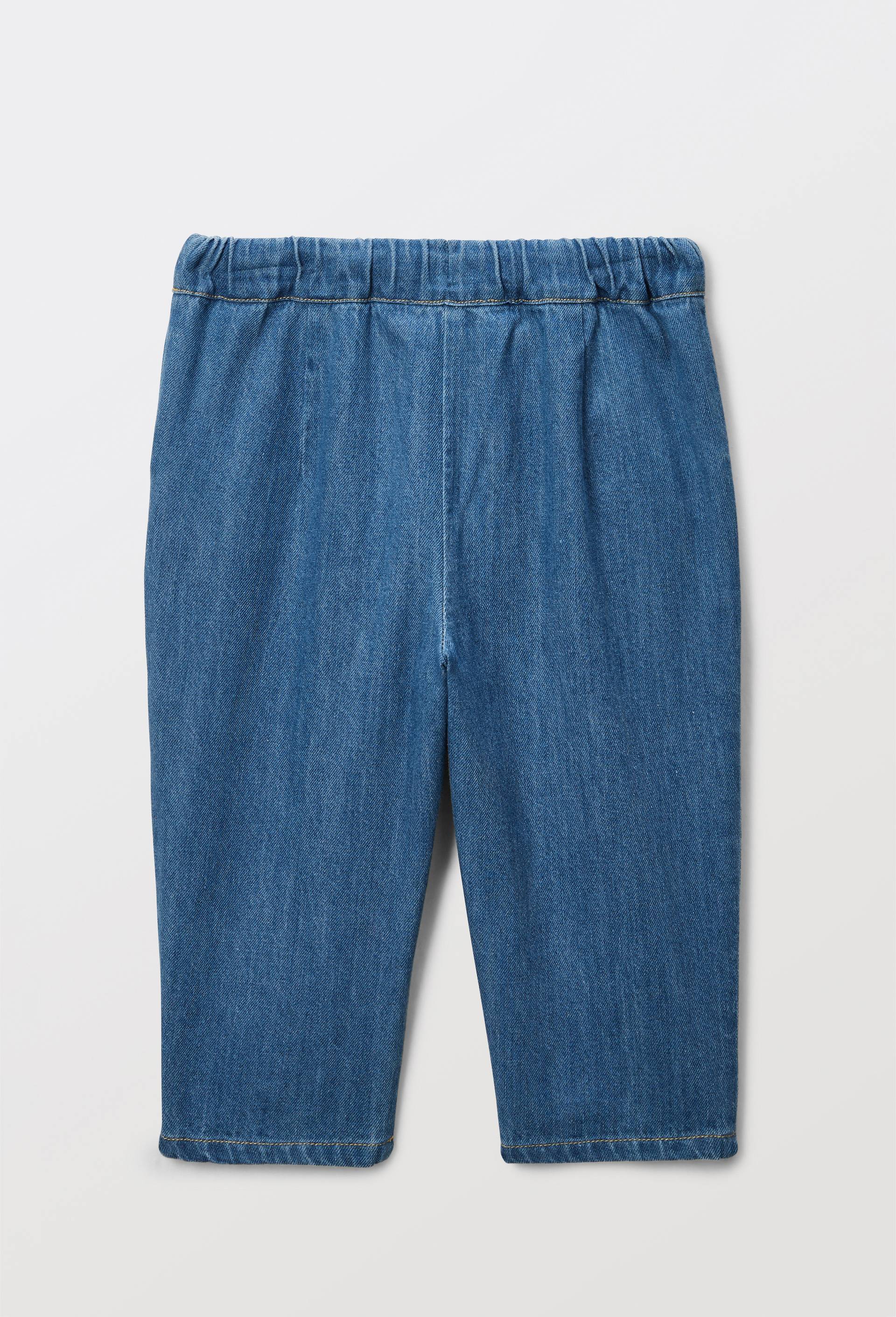 Pantalon taille élastique uni en denim en coton BIO GOTS, Bleu foncé, large image number 1.0