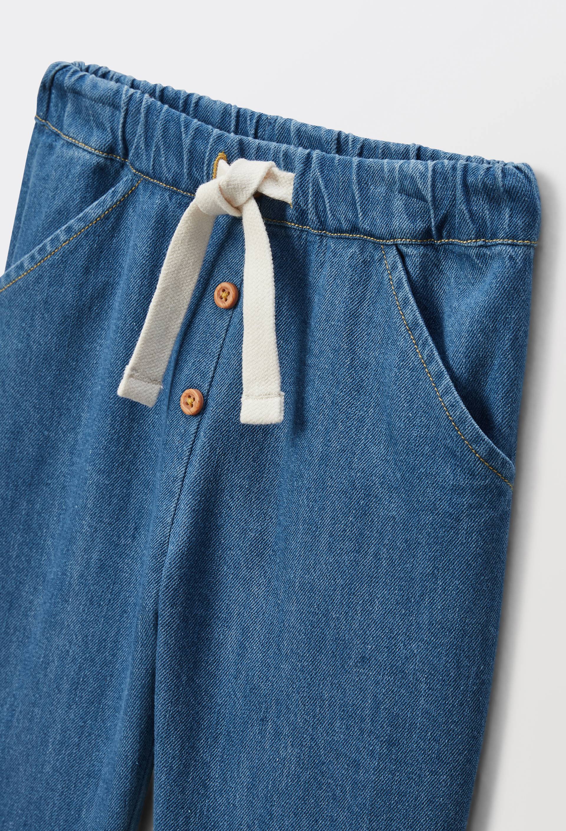Pantalon taille élastique uni en denim en coton BIO GOTS, Bleu foncé, large image number 2