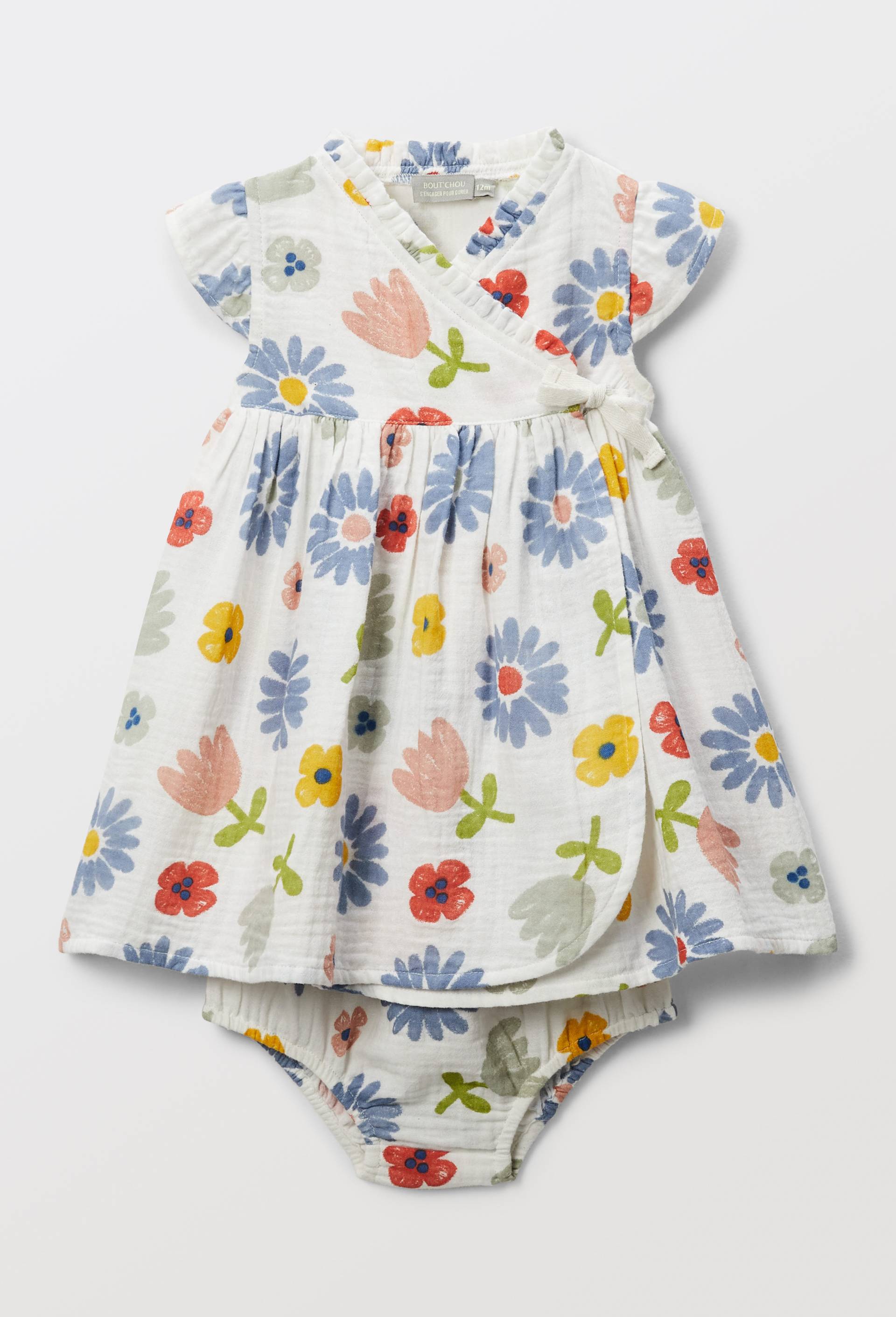 Robe portefeuille avec bloomer imprimés en coton BIO GOTS, Beige clair, large image number 0