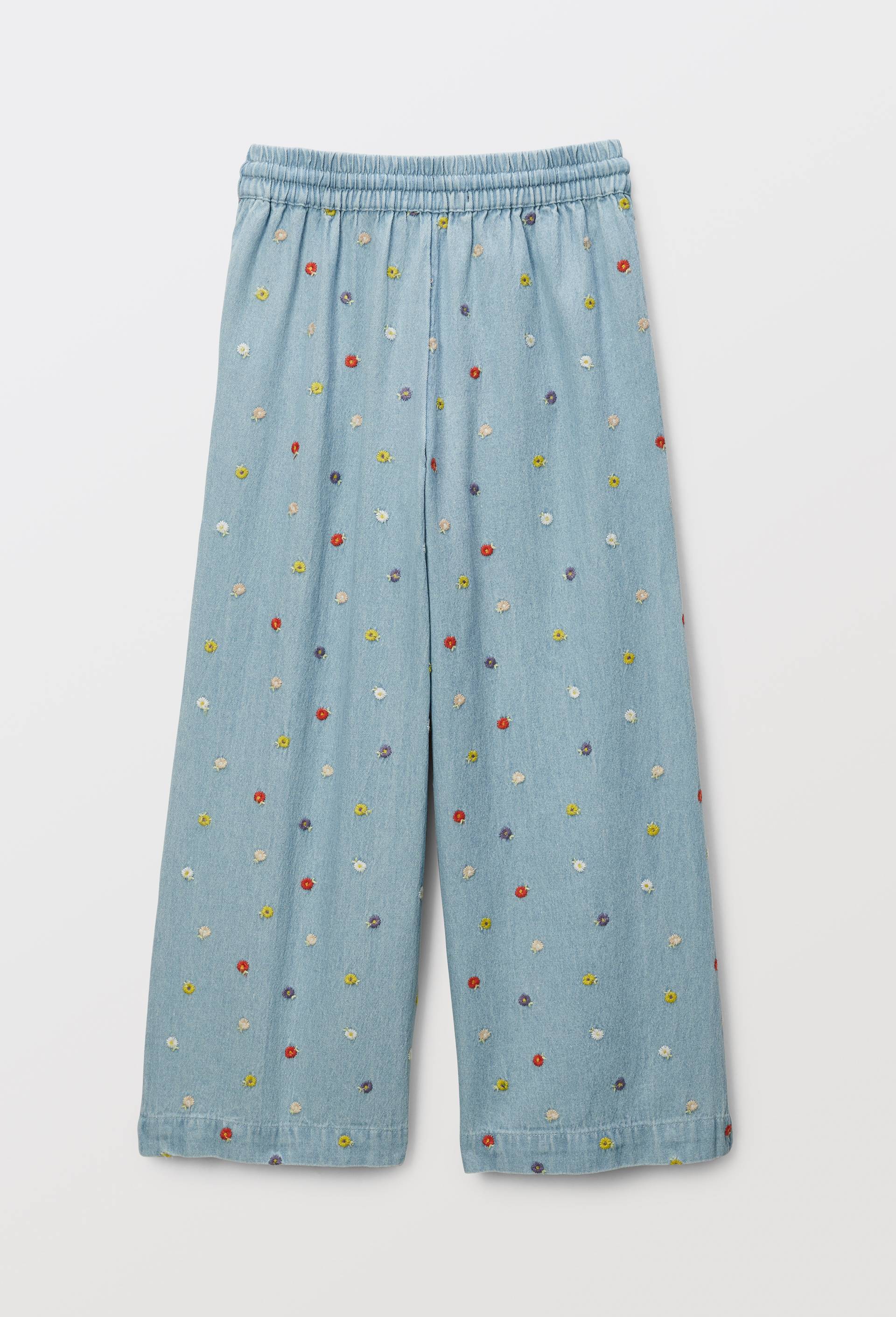 Pantalon taille élastiquée large brodé, Bleu clair, large image number 1