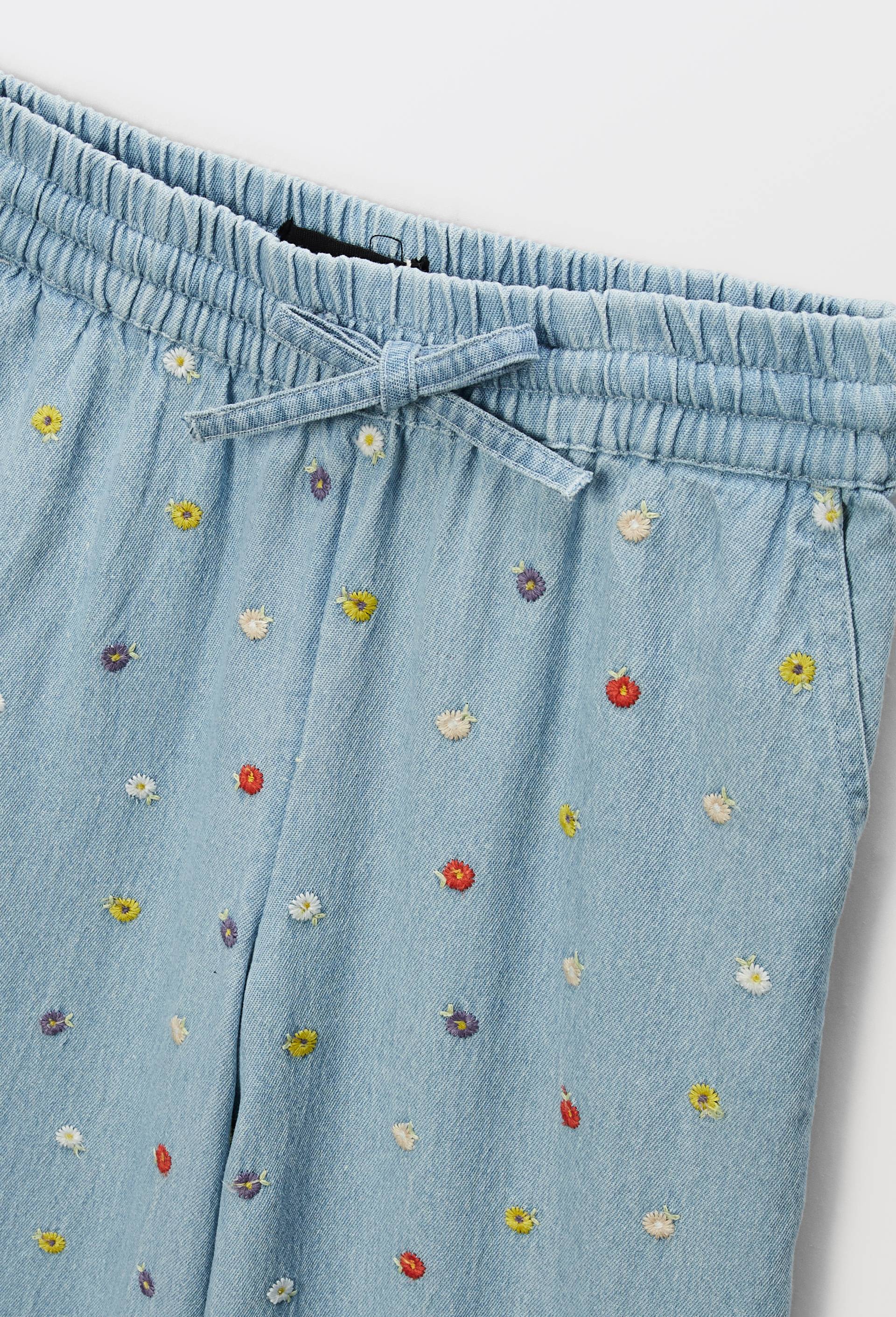Pantalon taille élastiquée large brodé, Bleu clair, large image number 2