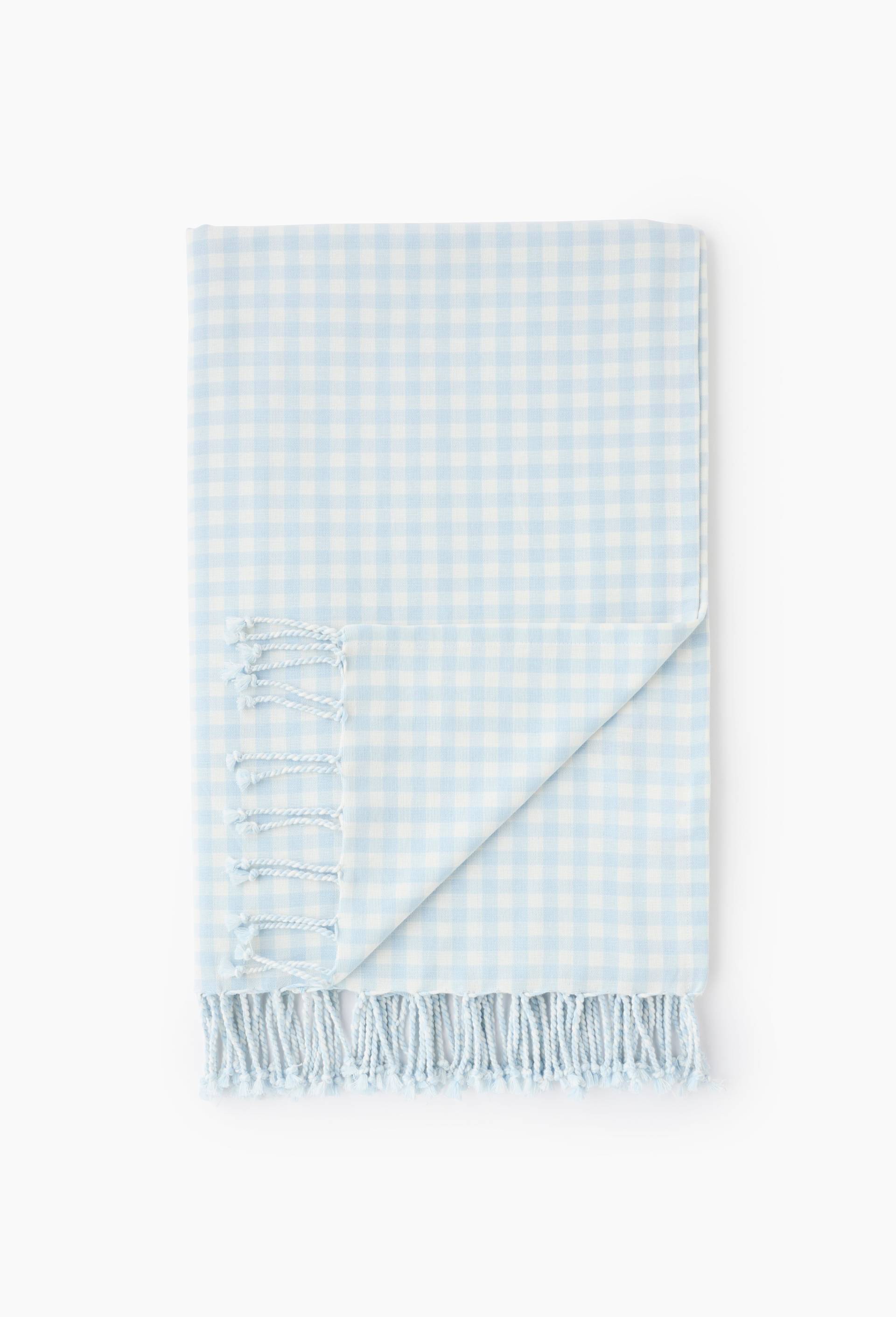 Fouta damier, 180x200cm, 100% coton bio, Bleu, large image number 0
