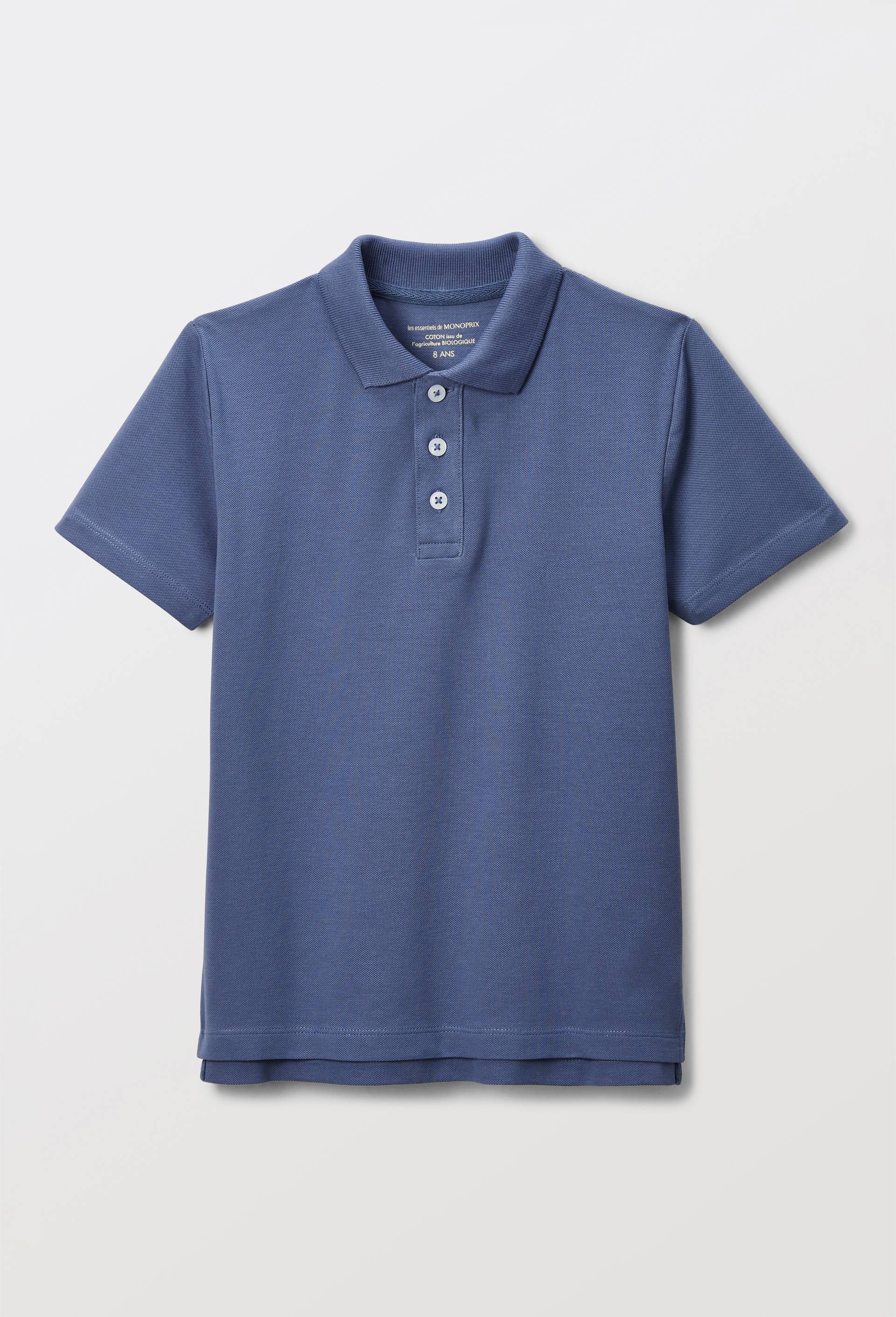 Polo manches courtes uni en coton BIO GOTS, BLEU, swatch image
