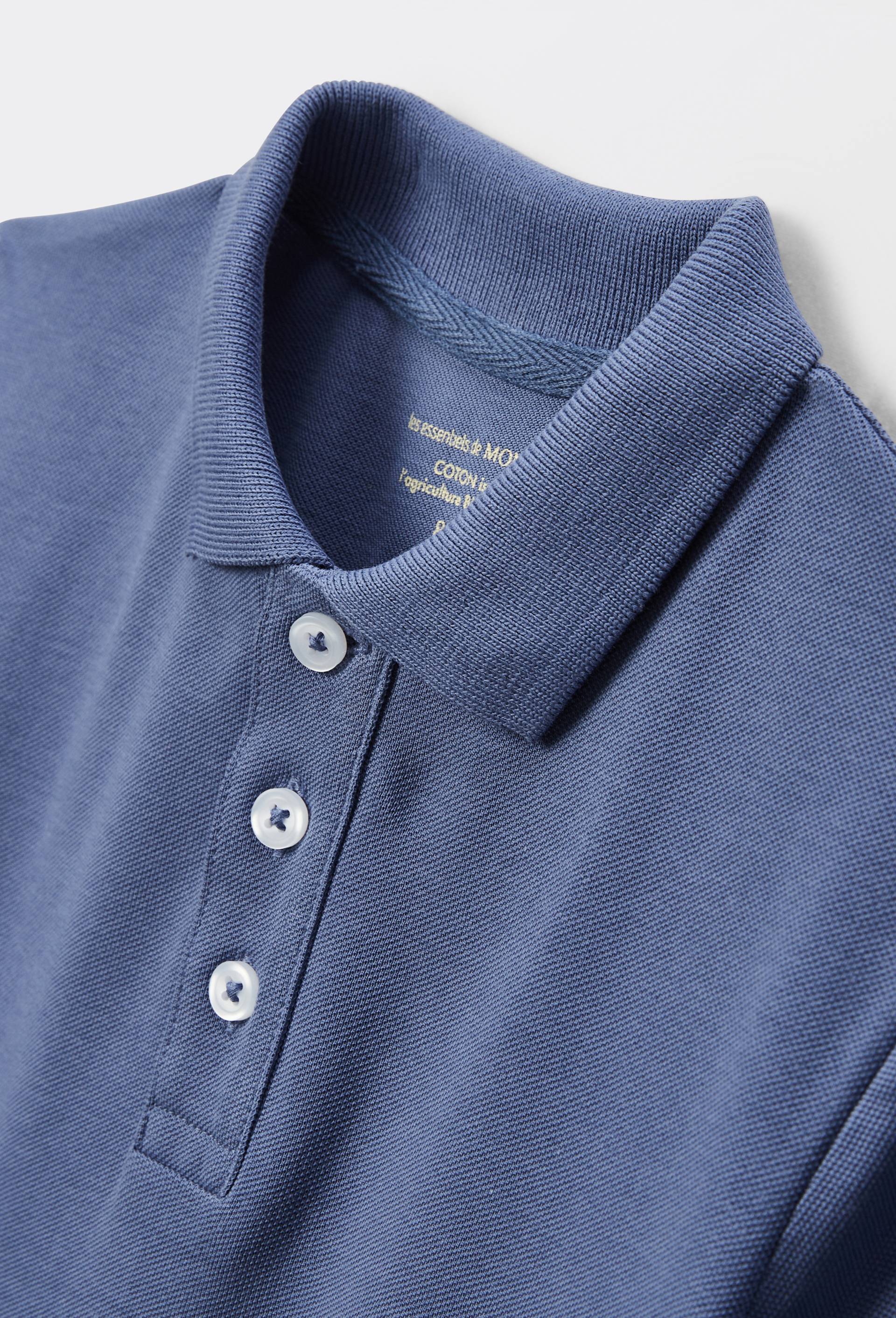 Polo manches courtes uni en coton BIO GOTS, Bleu, large image number 2.0