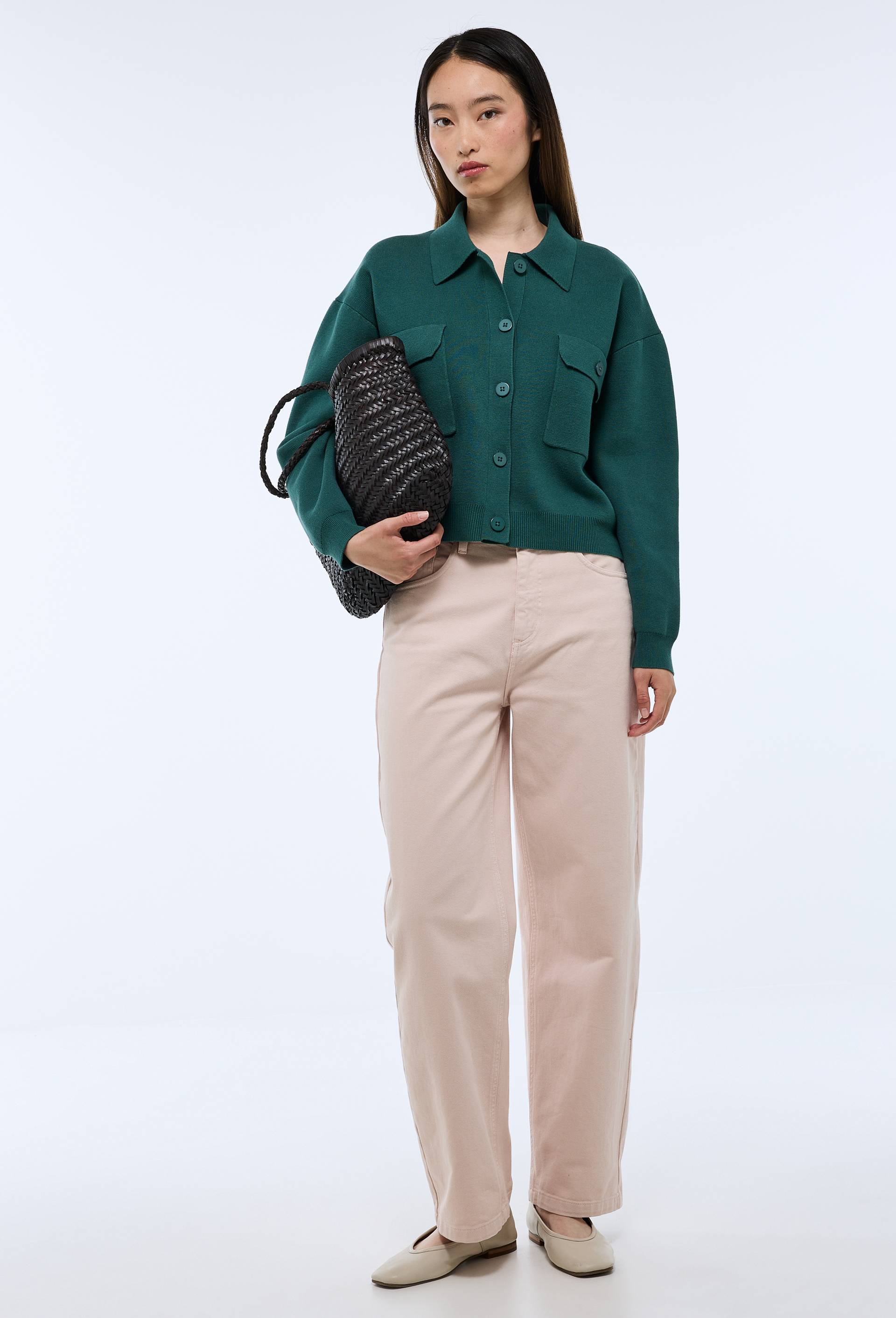 Veste en maille unie en coton BIO GOTS, Vert fonc&eacute;, swatch image