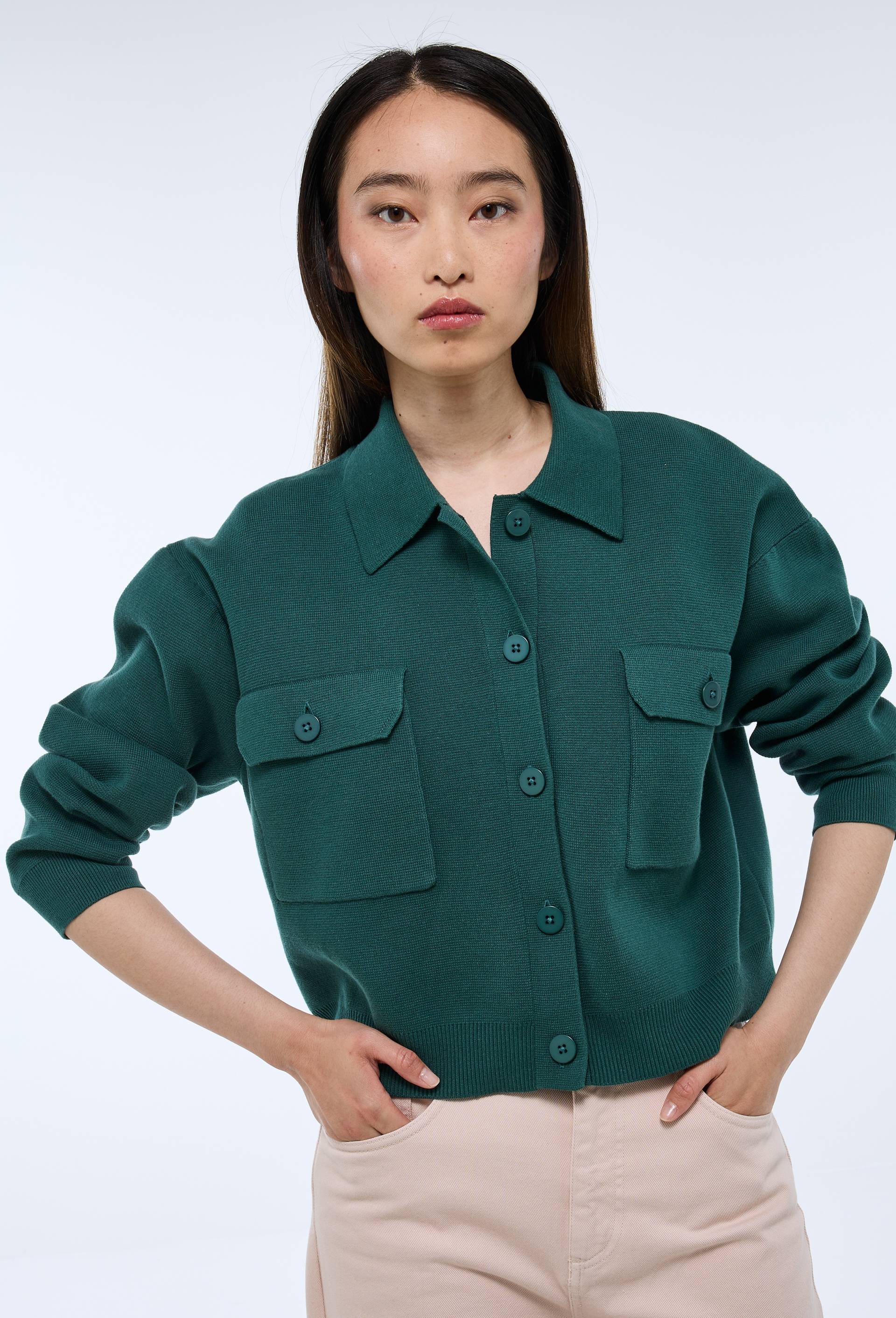 Veste en maille unie en coton BIO GOTS, Vert fonc&eacute;, large image number 1