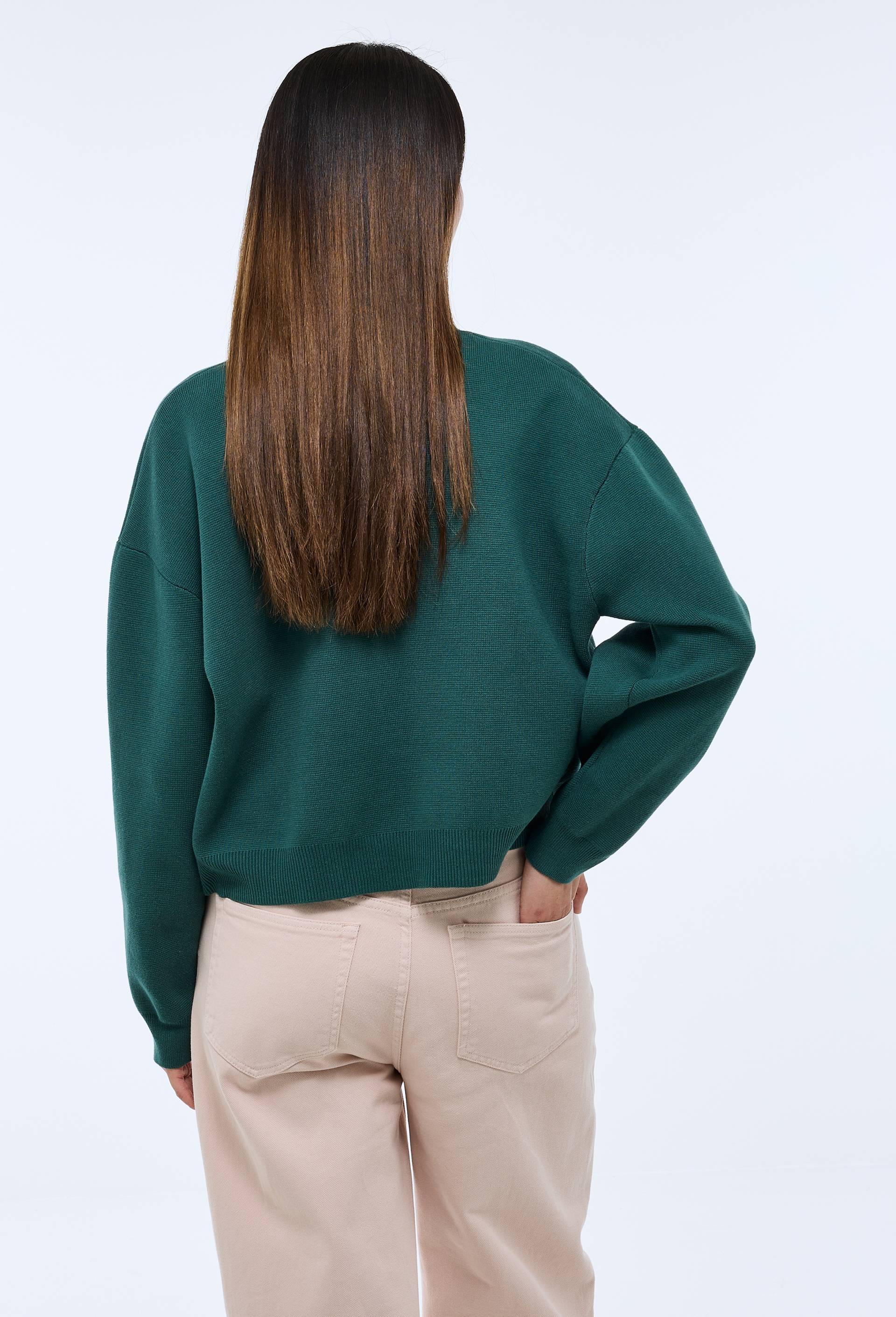 Veste en maille unie en coton BIO GOTS, Vert fonc&eacute;, large image number 2.0