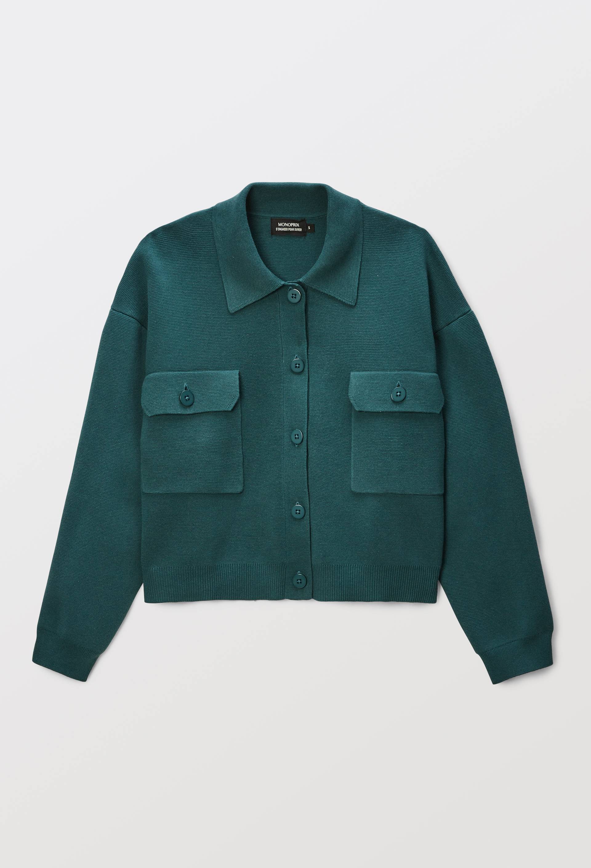 Veste en maille unie en coton BIO GOTS, Vert fonc&eacute;, large image number 3