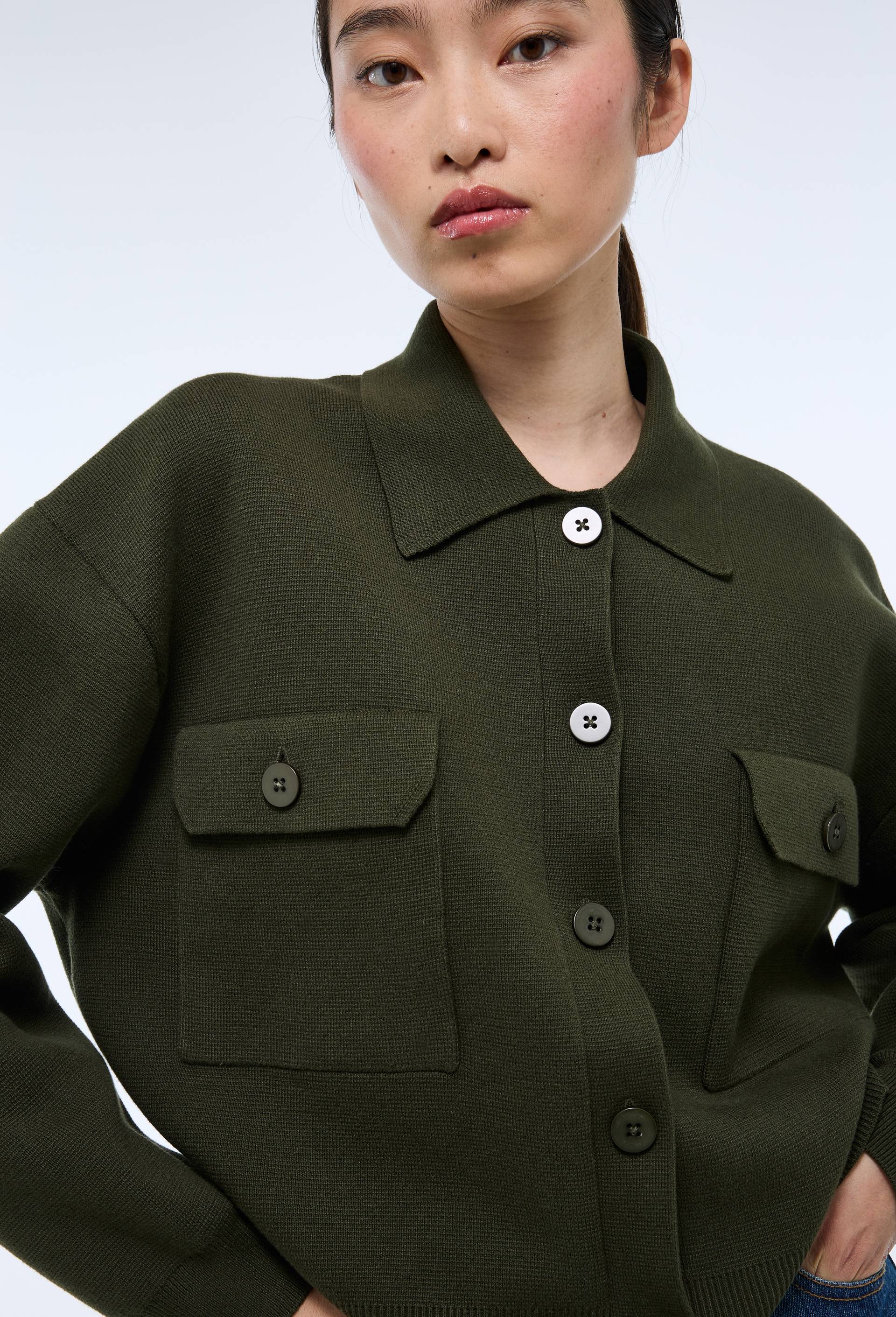 Veste en maille unie en coton BIO GOTS, Vert fonc&eacute;, swatch image