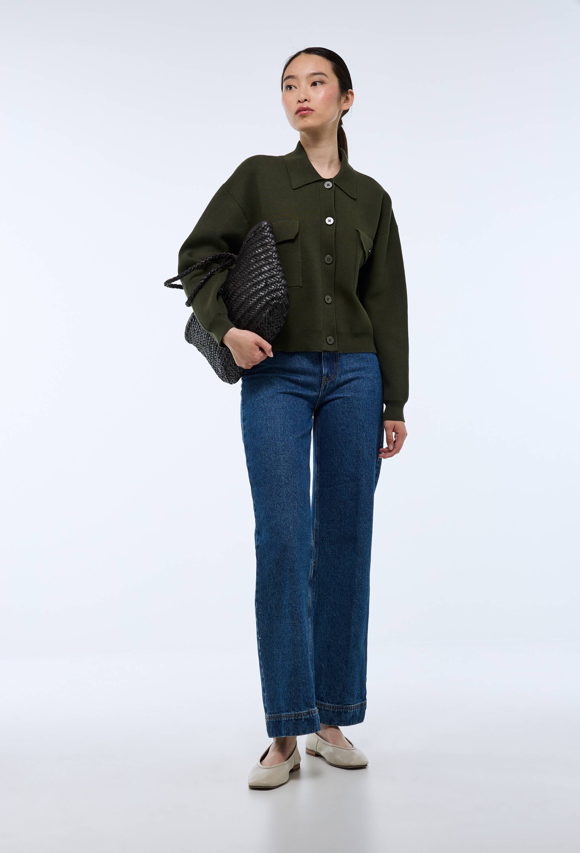 Veste en maille unie en coton BIO GOTS, Vert fonc&eacute;, large image number 1