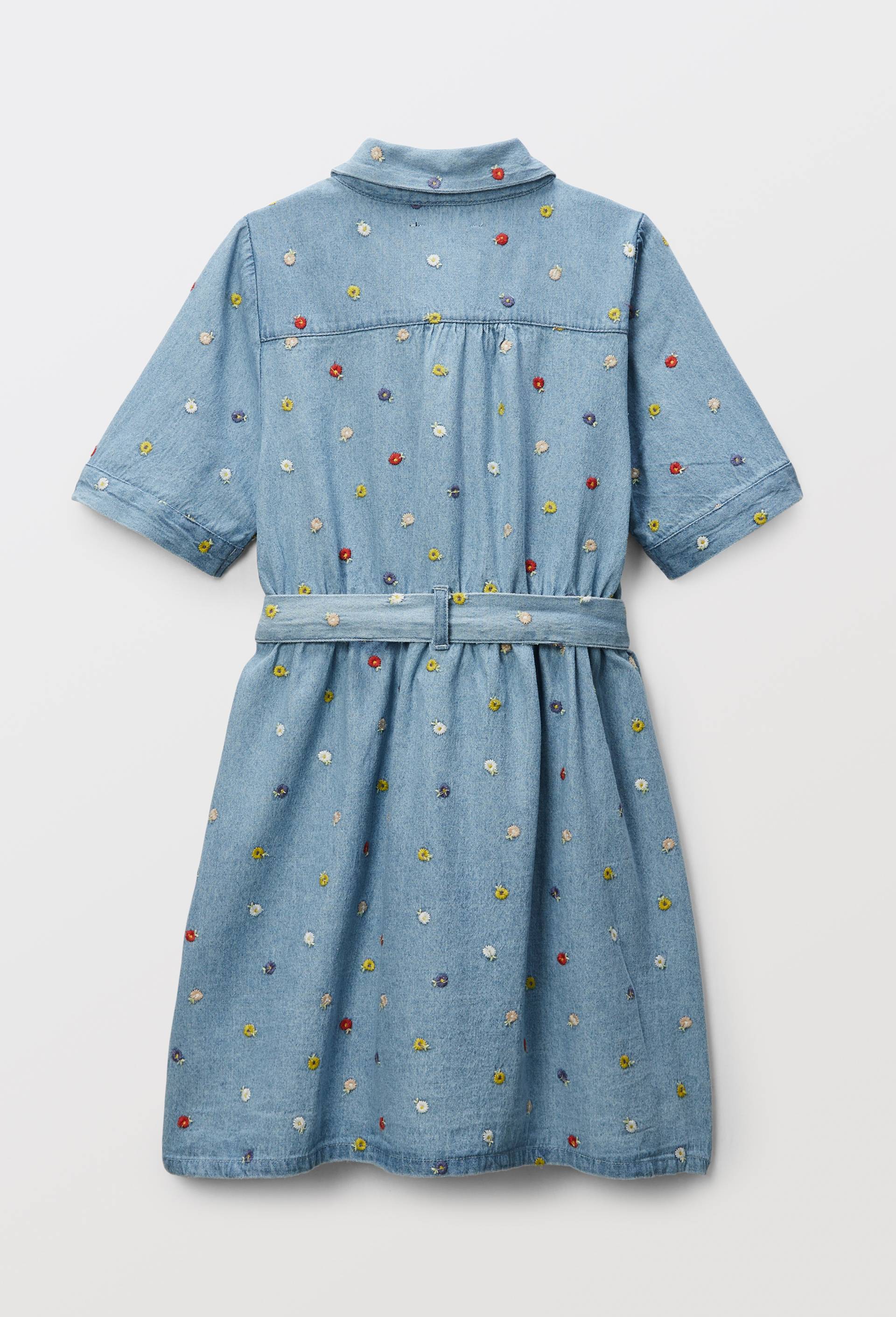 Robe boutonn&eacute;e col chemise brod&eacute;e en jean, Bleu clair, large image number 1