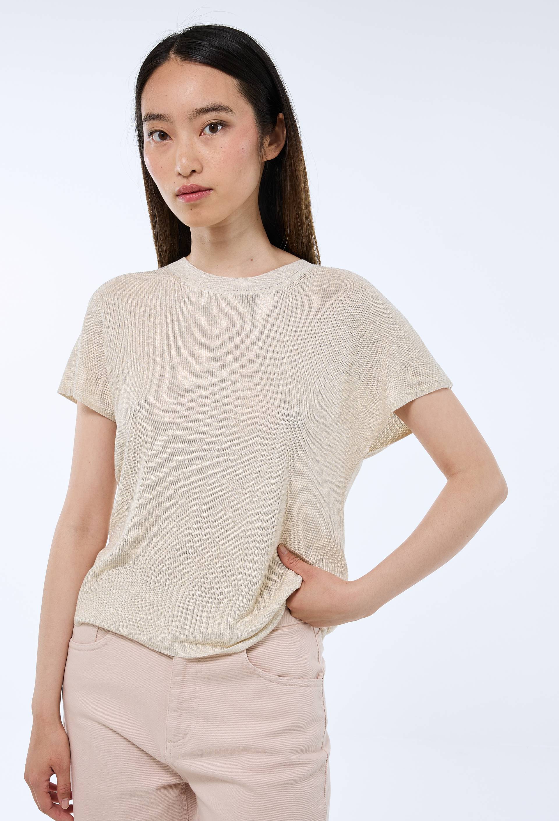 Pull sans manche m&eacute;tallis&eacute;, Ecru, swatch image