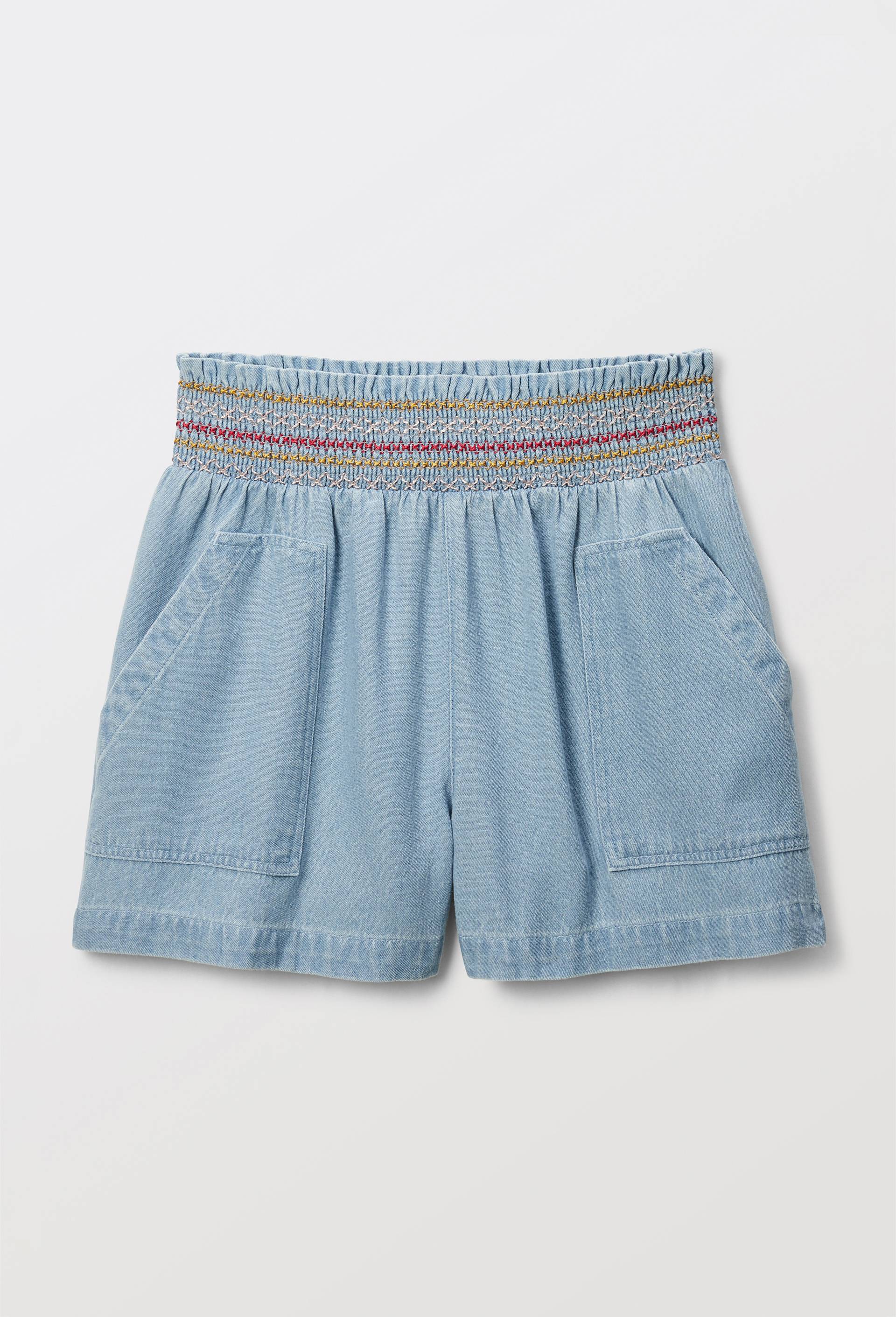 Short fluide taille élastiquée en jean, Bleu clair, swatch image