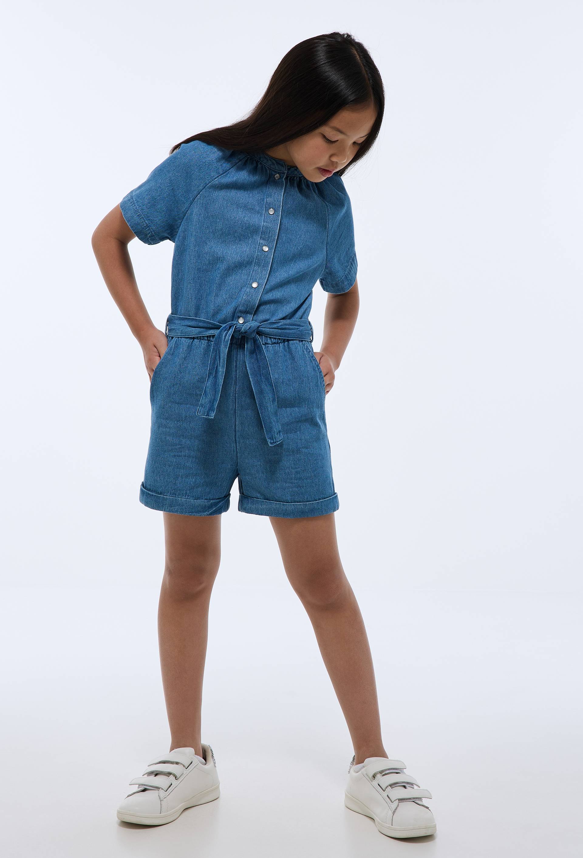 Combi-short en coton chambray, Bleu foncé, large image number 0