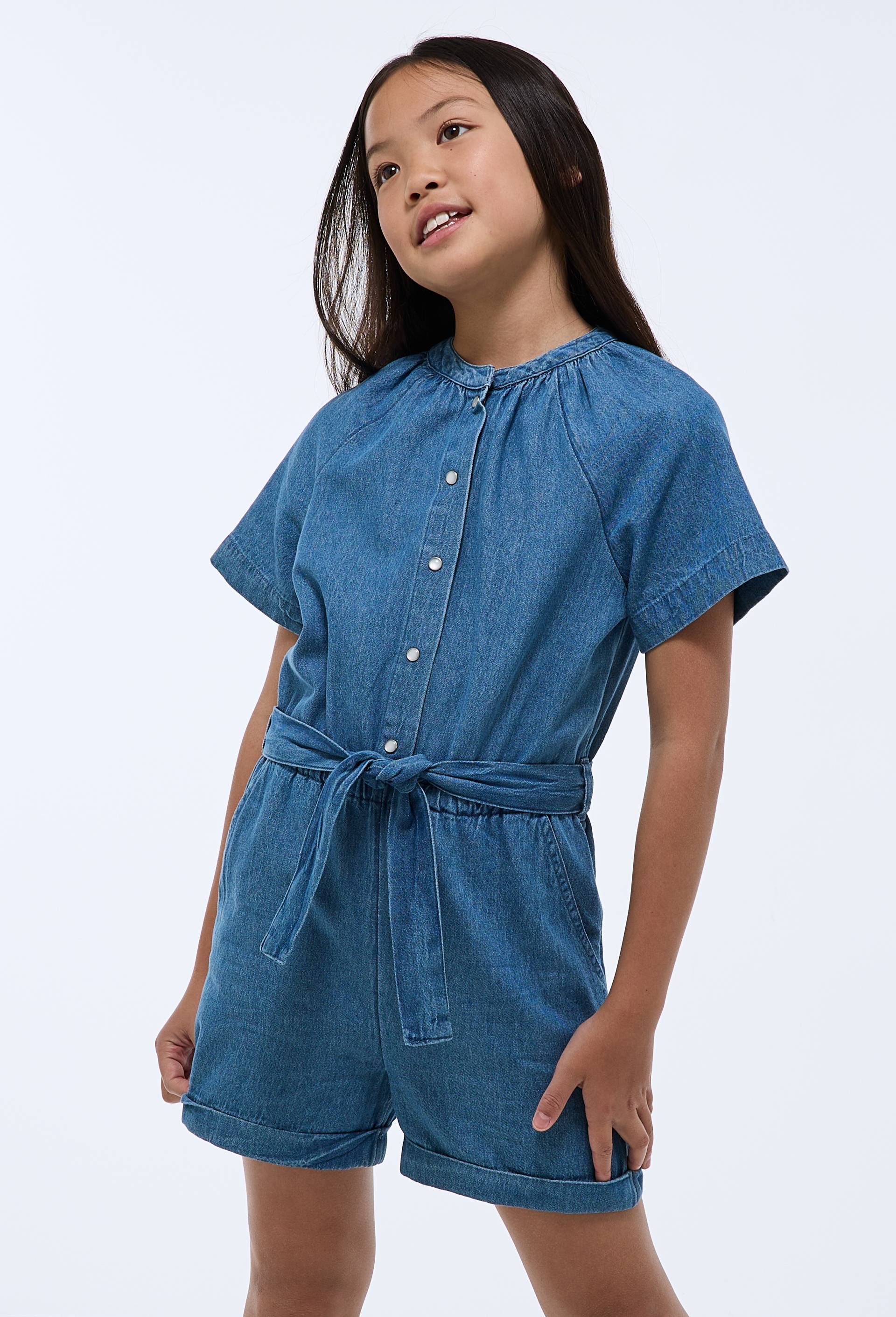 Combi-short en coton chambray, Bleu foncé, large image number 1