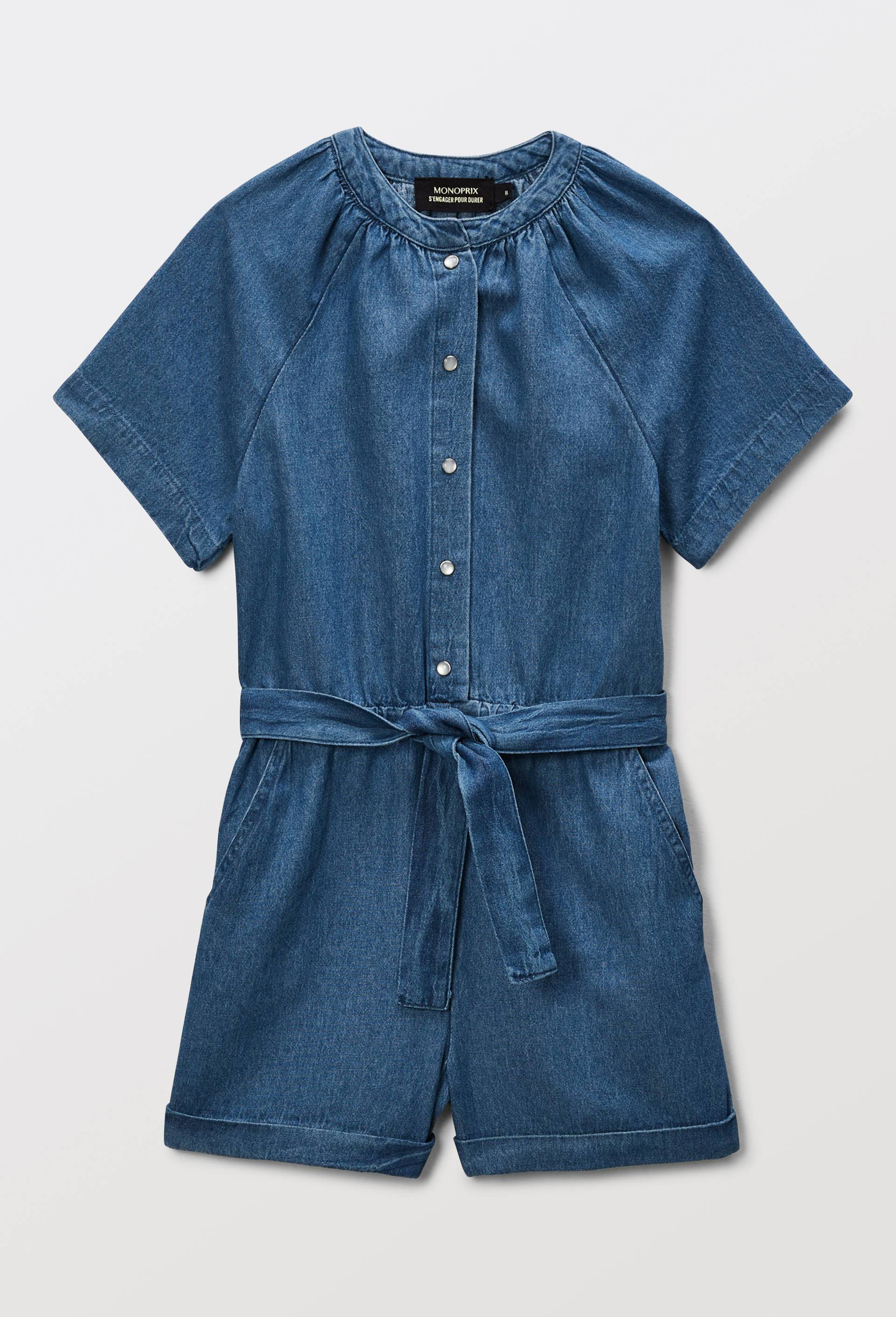 Combi-short en coton chambray, Bleu foncé, large image number 2