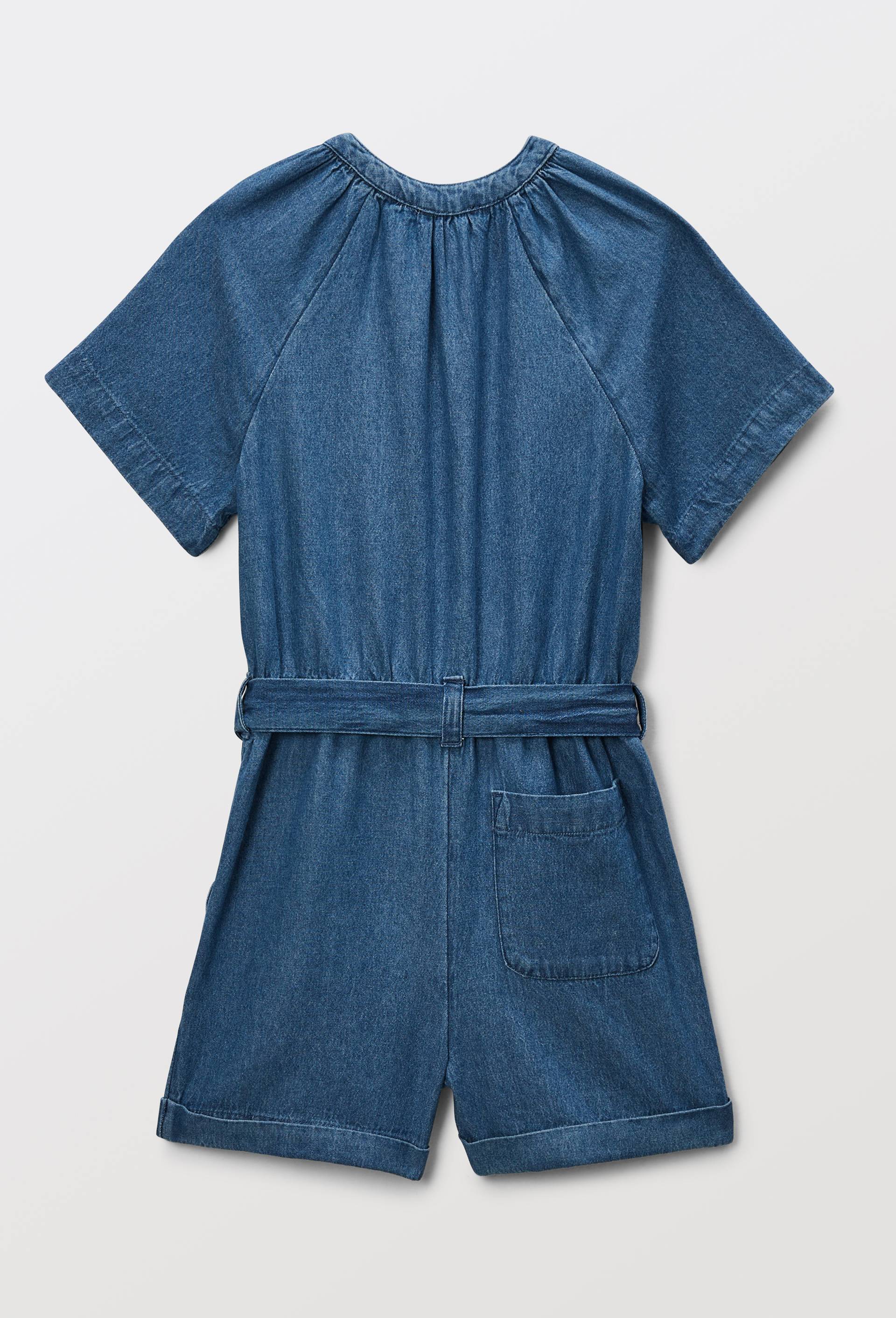 Combi-short en coton chambray, Bleu foncé, large image number 3