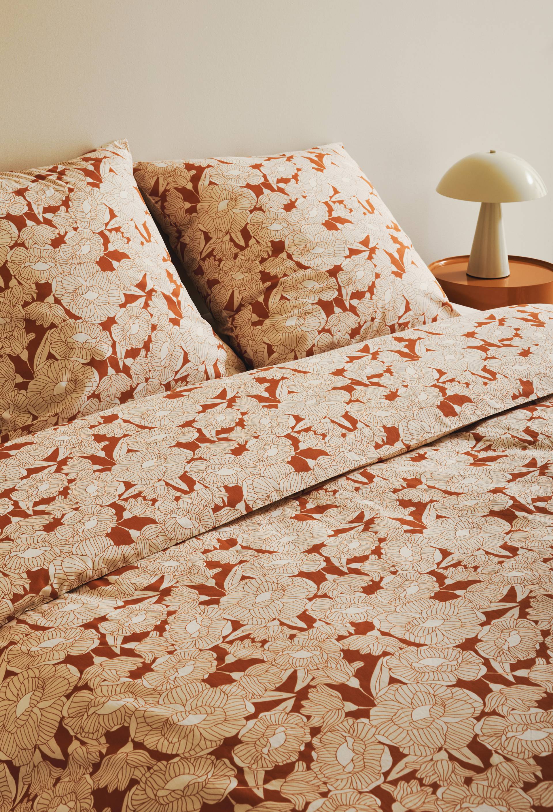 Lot housse de couette et deux taies d'oreiller à imprimé, 240x220cm; 63x63cm, 100% coton bio GOTS, Rouge, large image number 0