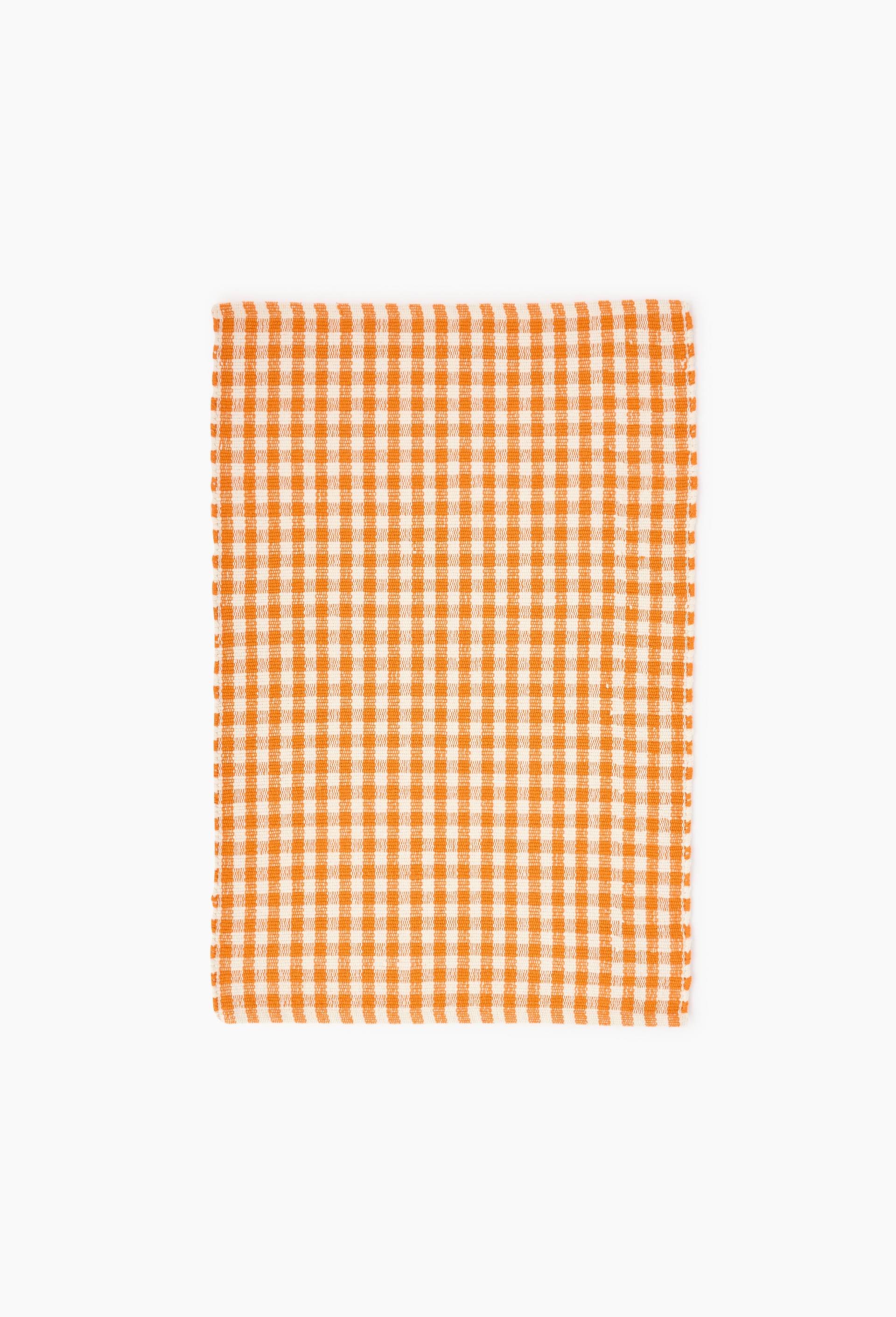 Tapis tissé teint vichy, 60x90cm, 100% coton, Orange, large image number 0
