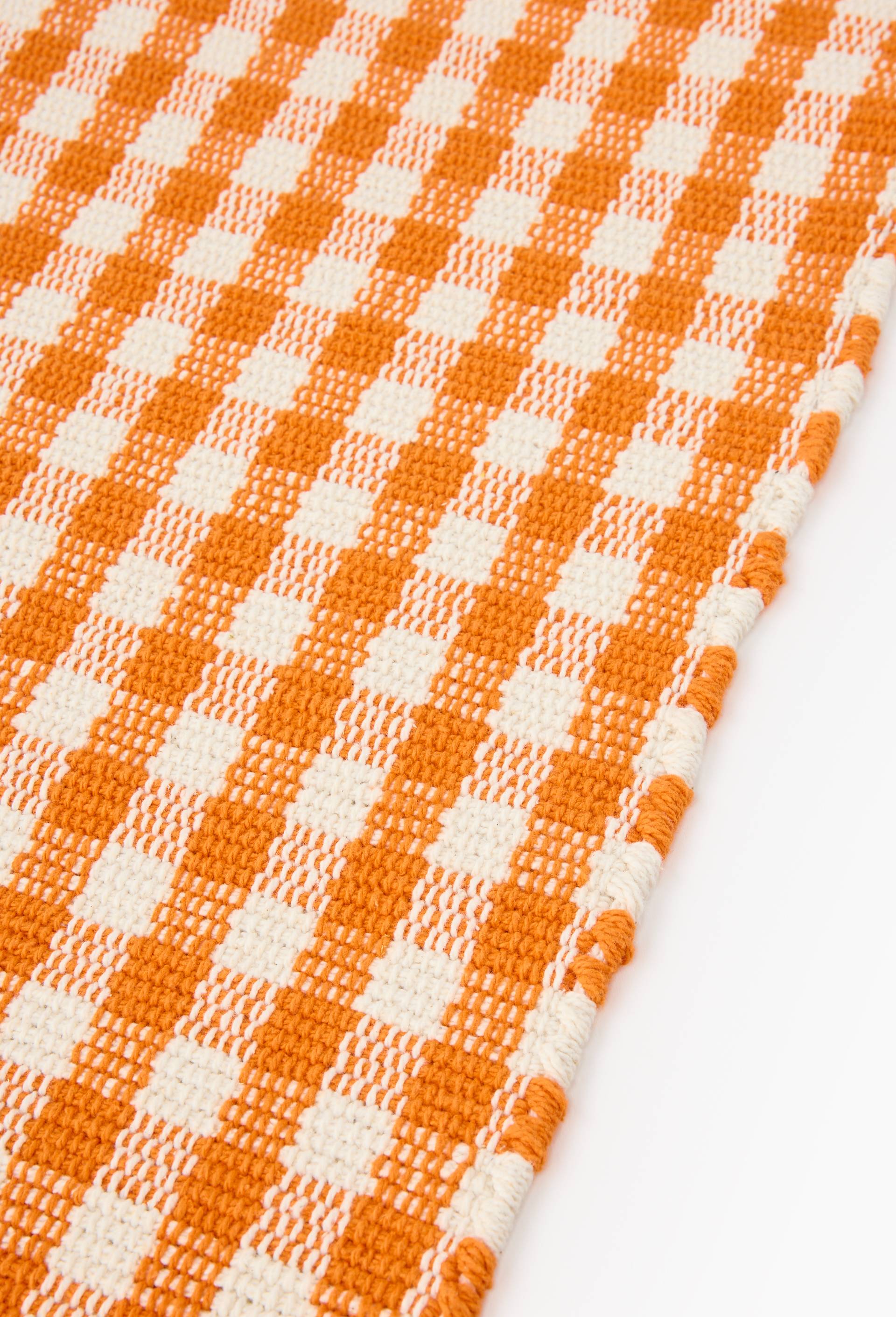 Tapis tissé teint vichy, 60x90cm, 100% coton, Orange, large image number 1