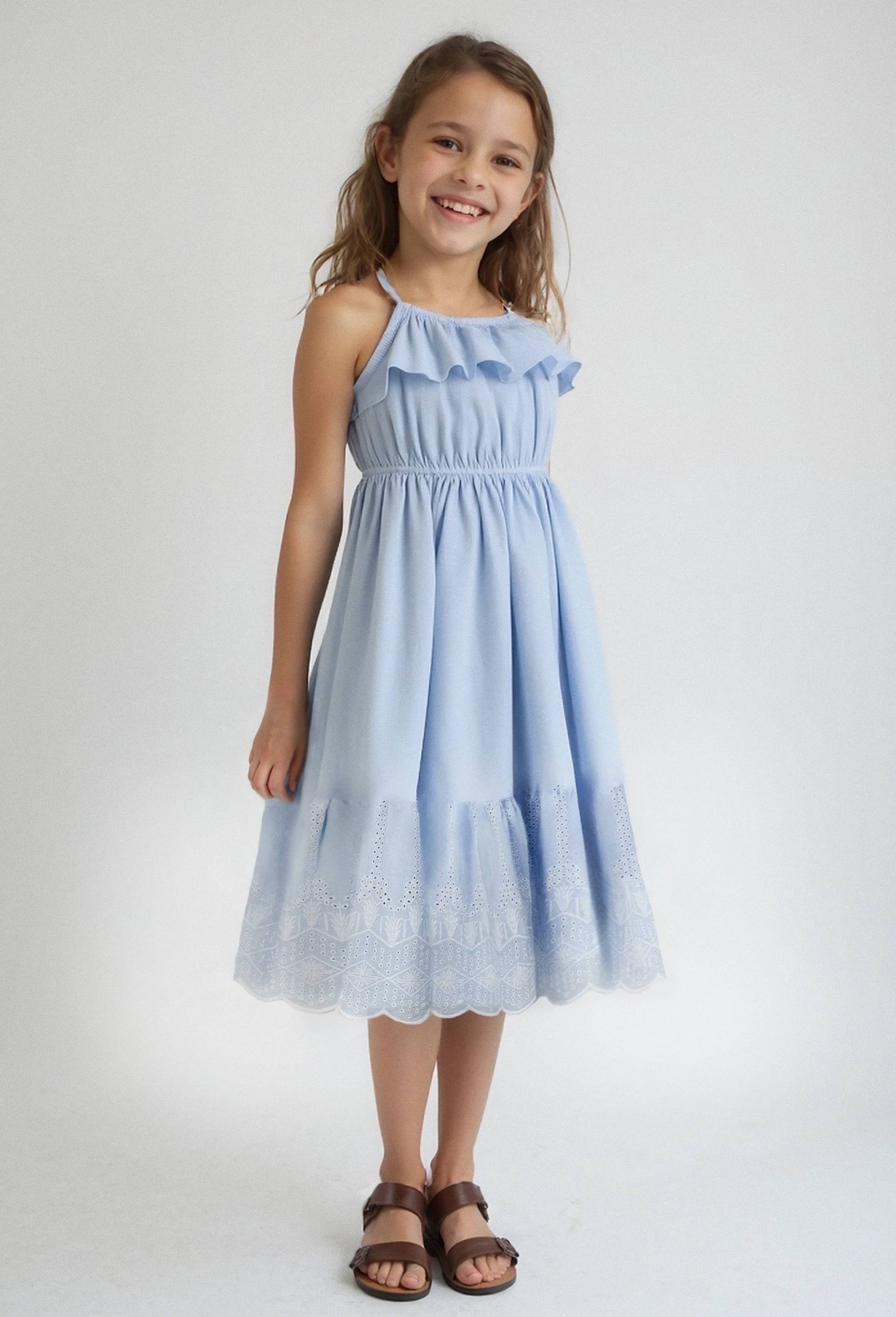 Robe longue à bretelles brodée en coton, Bleu clair, large image number 0