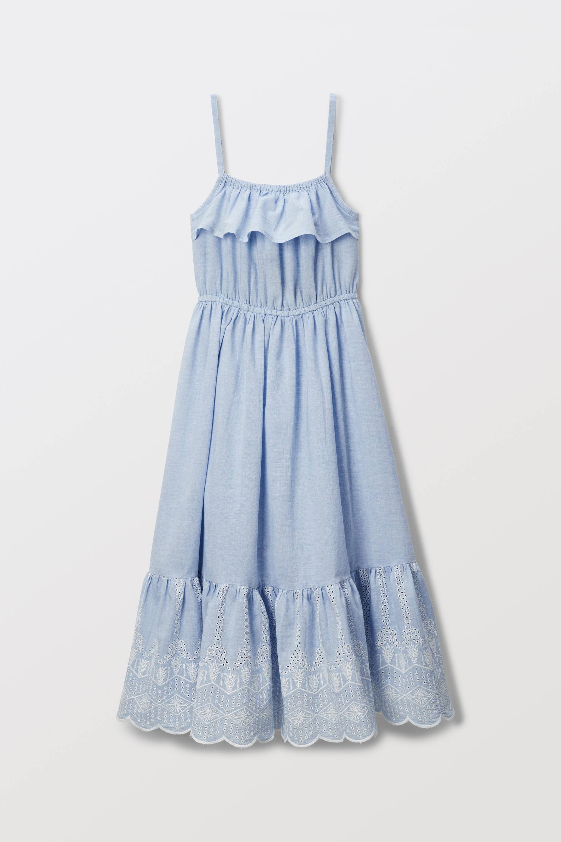 Robe longue à bretelles brodée en coton, Bleu clair, large image number 1