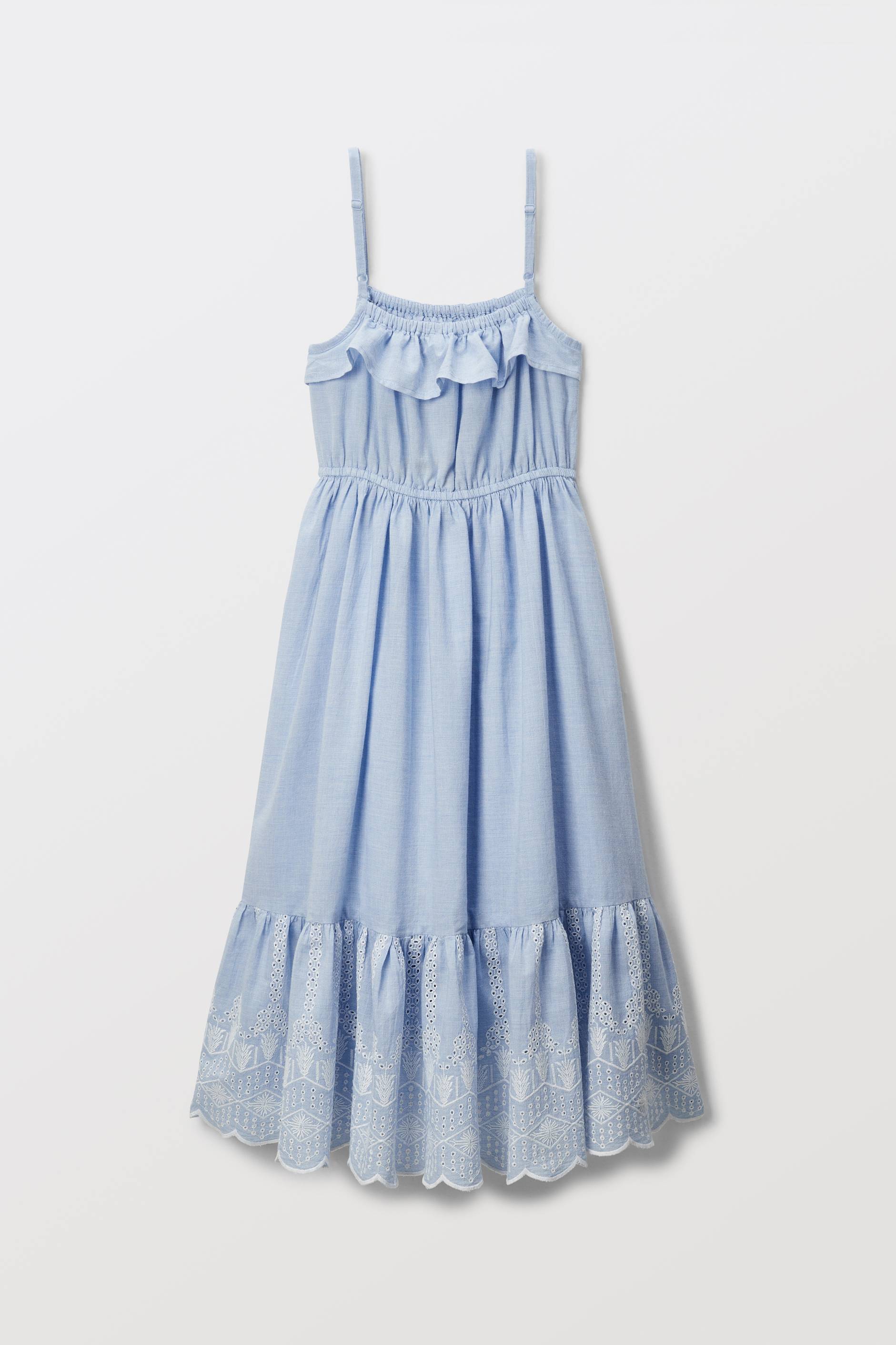 Robe longue à bretelles brodée en coton, Bleu clair, large image number 2