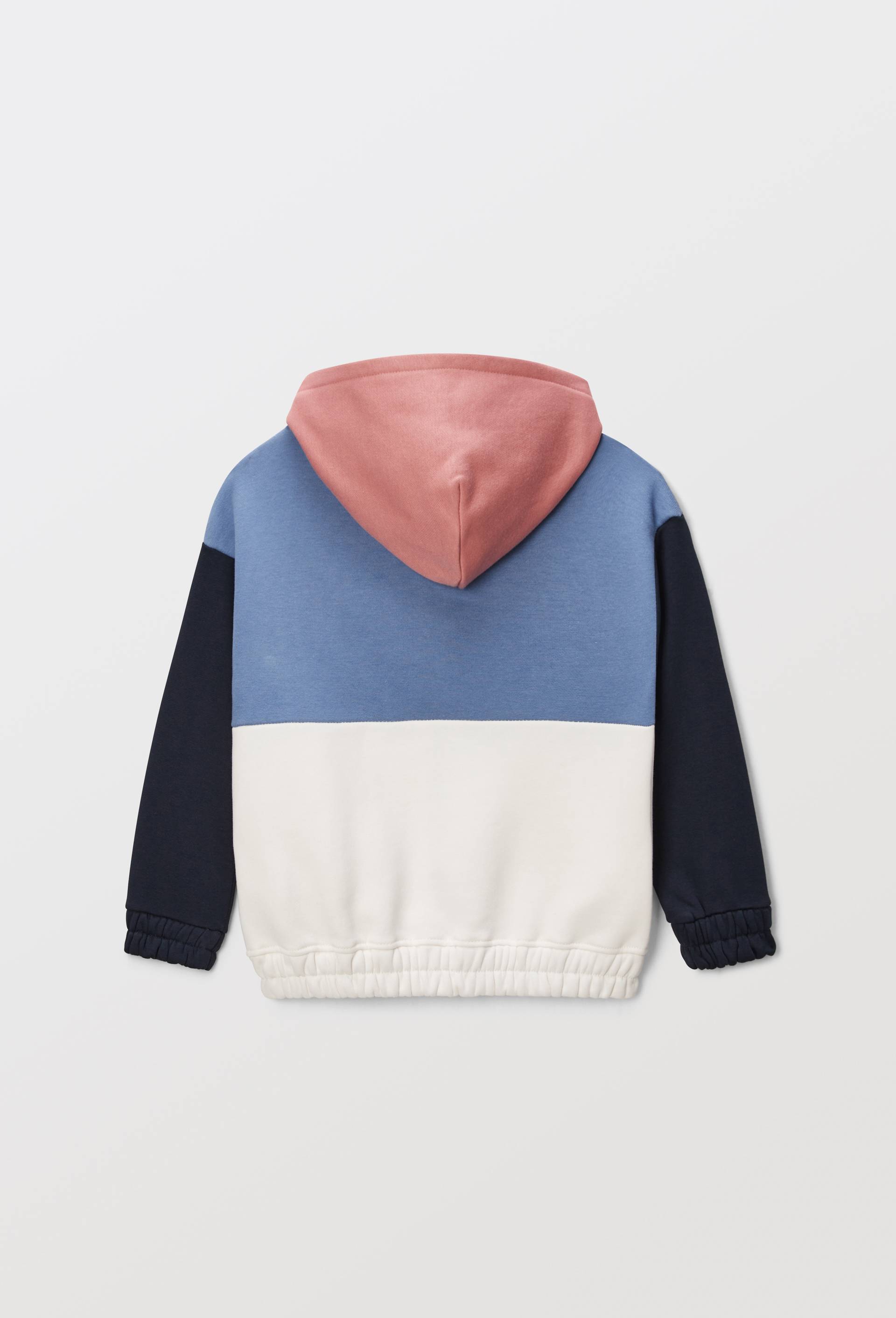 Sweat tricolore &agrave; capuche avec zip en coton BIO GOTS, Bleu, large image number 1.0