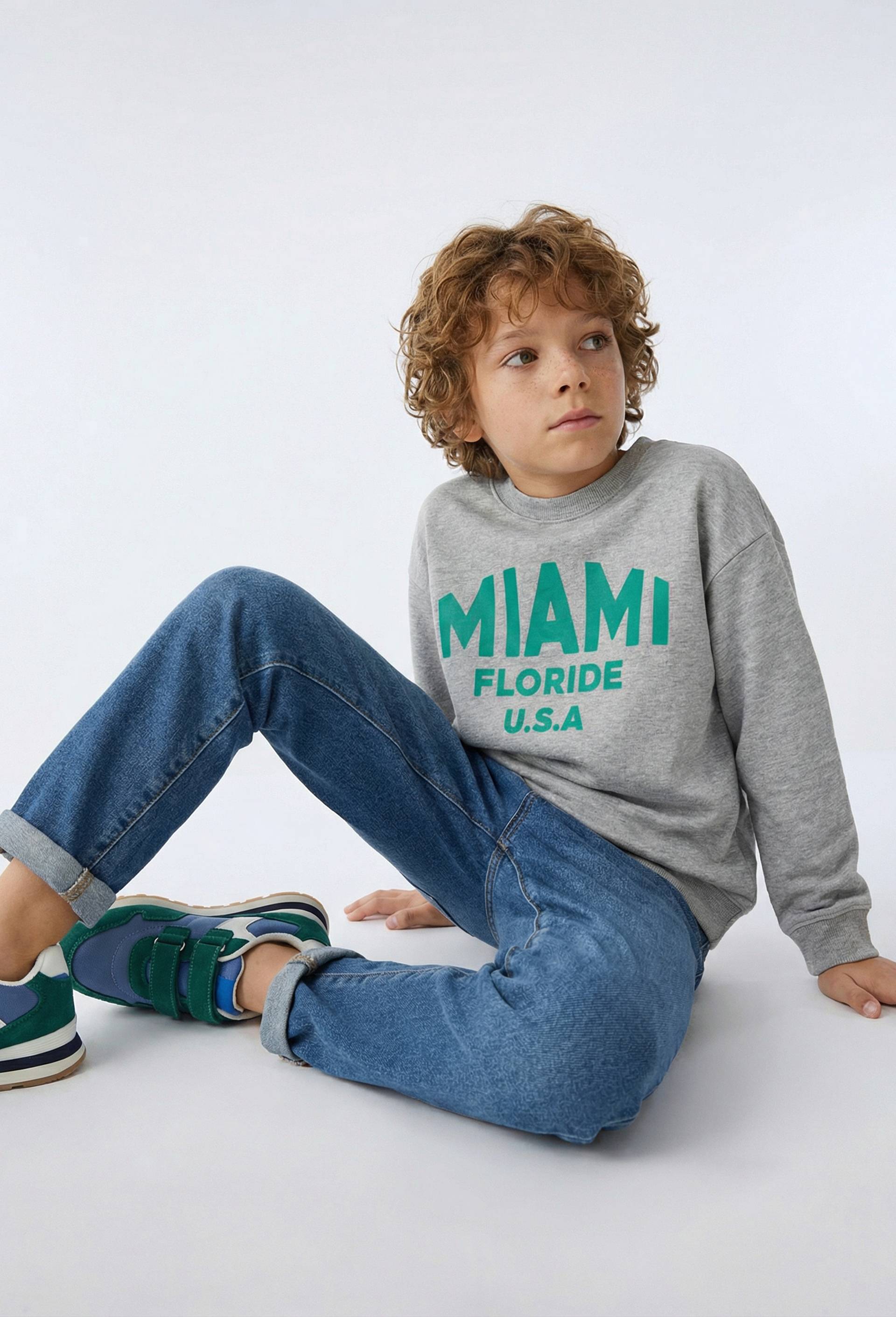 Sweat col rond imprim&eacute; en coton BIO GOTS, Gris, large image number 0