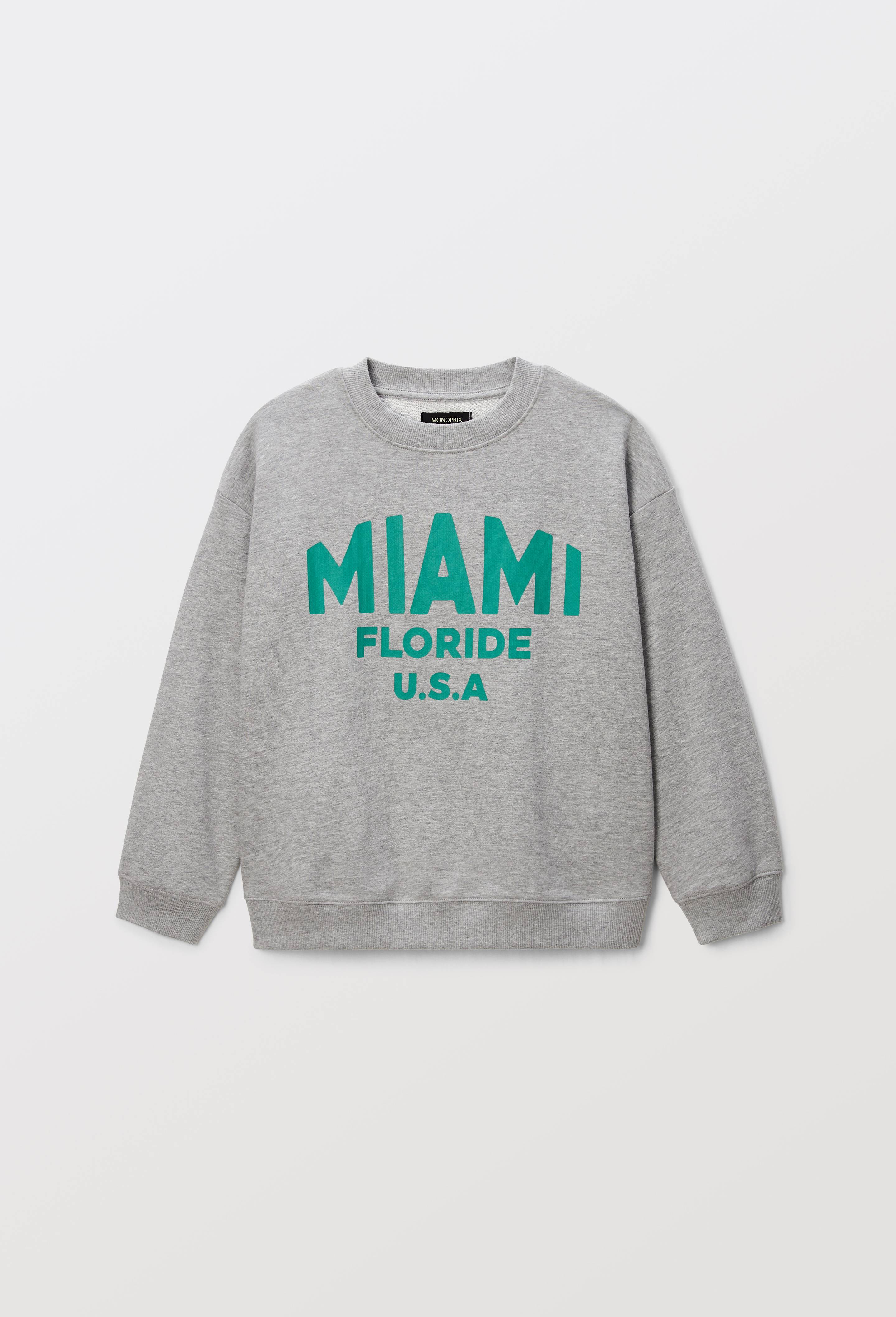 Sweat col rond imprim&eacute; en coton BIO GOTS, Gris, large image number 1