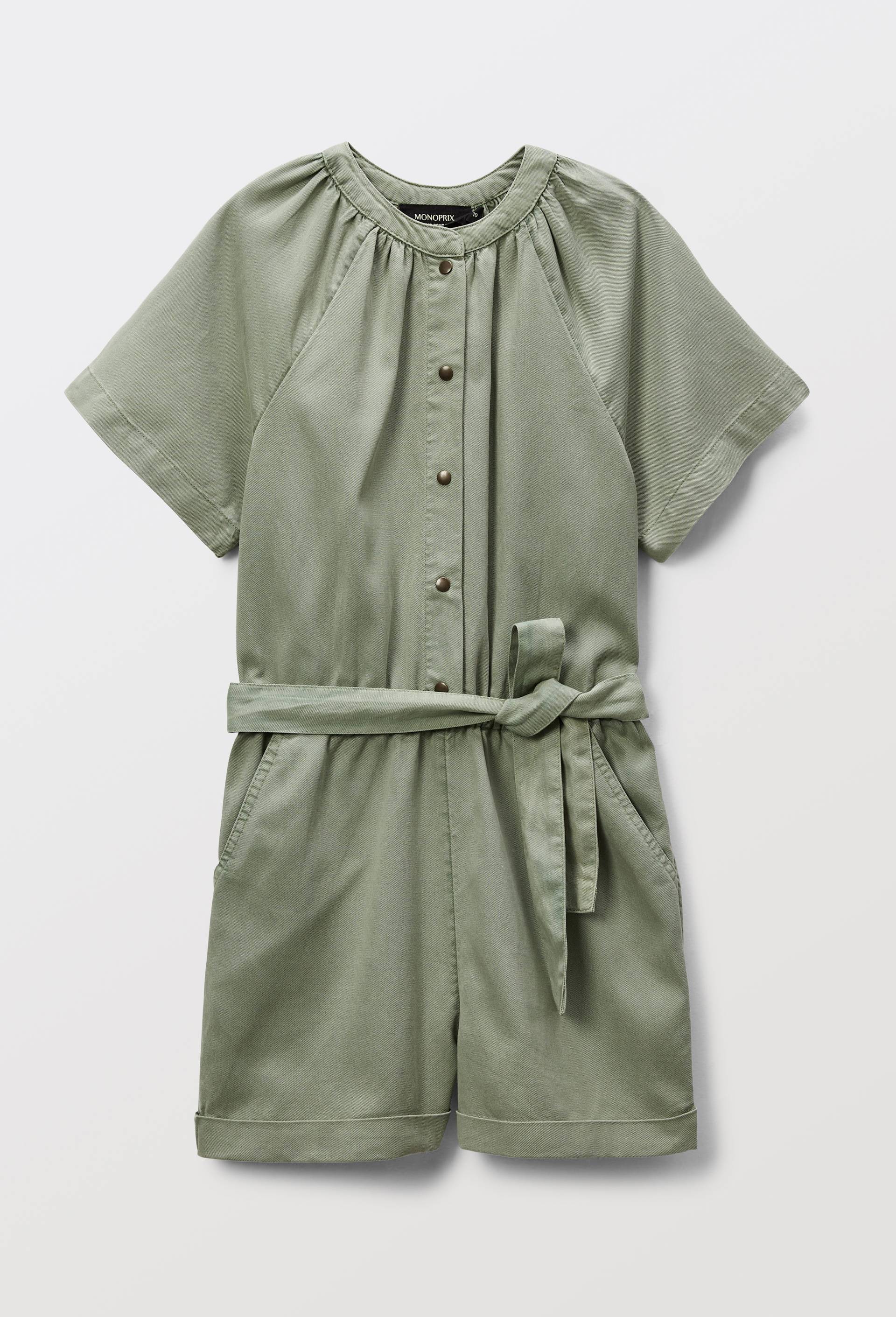 Combi-short en coton chambray, Vert fonc&eacute;, large image number 0