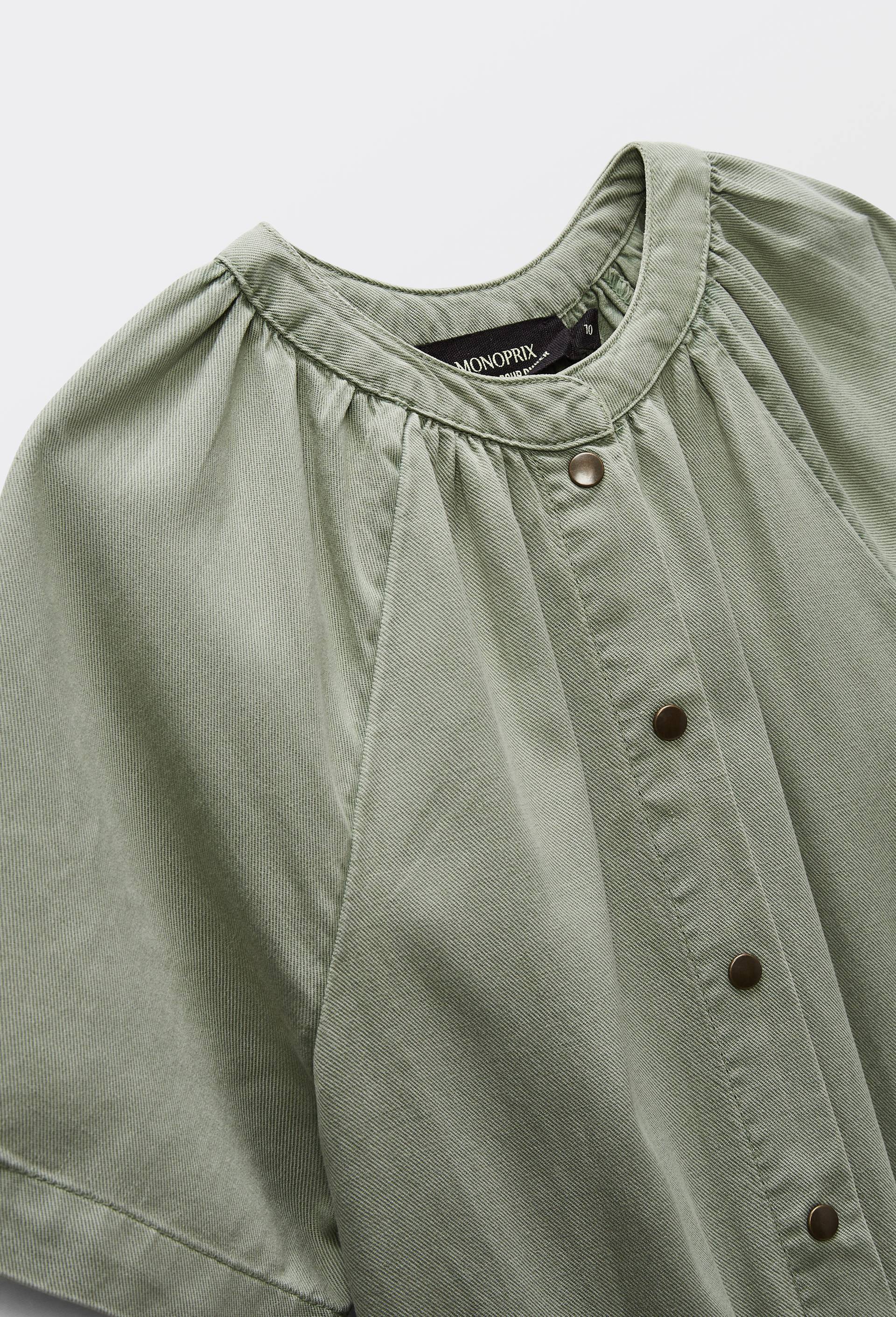 Combi-short en coton chambray, Vert fonc&eacute;, large image number 2