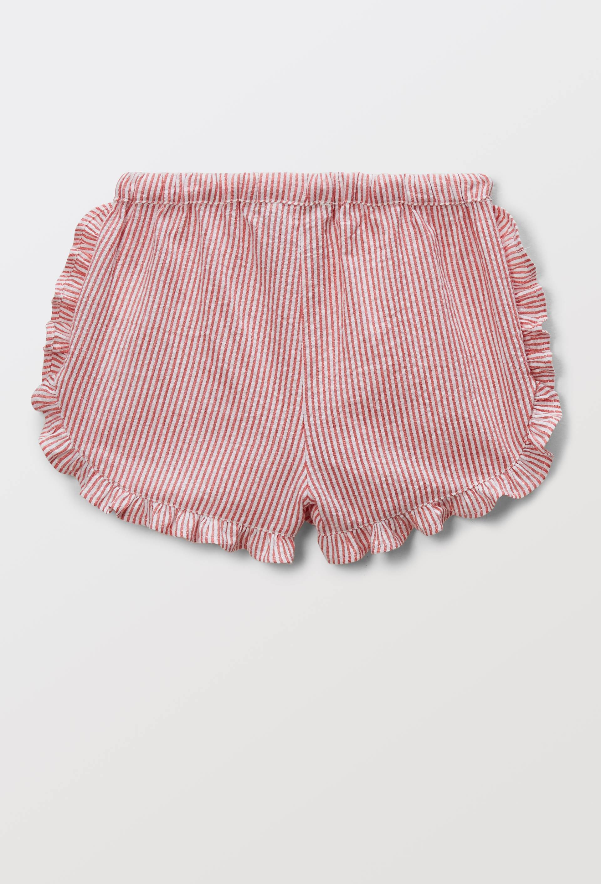 Short taille &eacute;lastique ray&eacute; en coton BIO GOTS, Orange, large image number 2