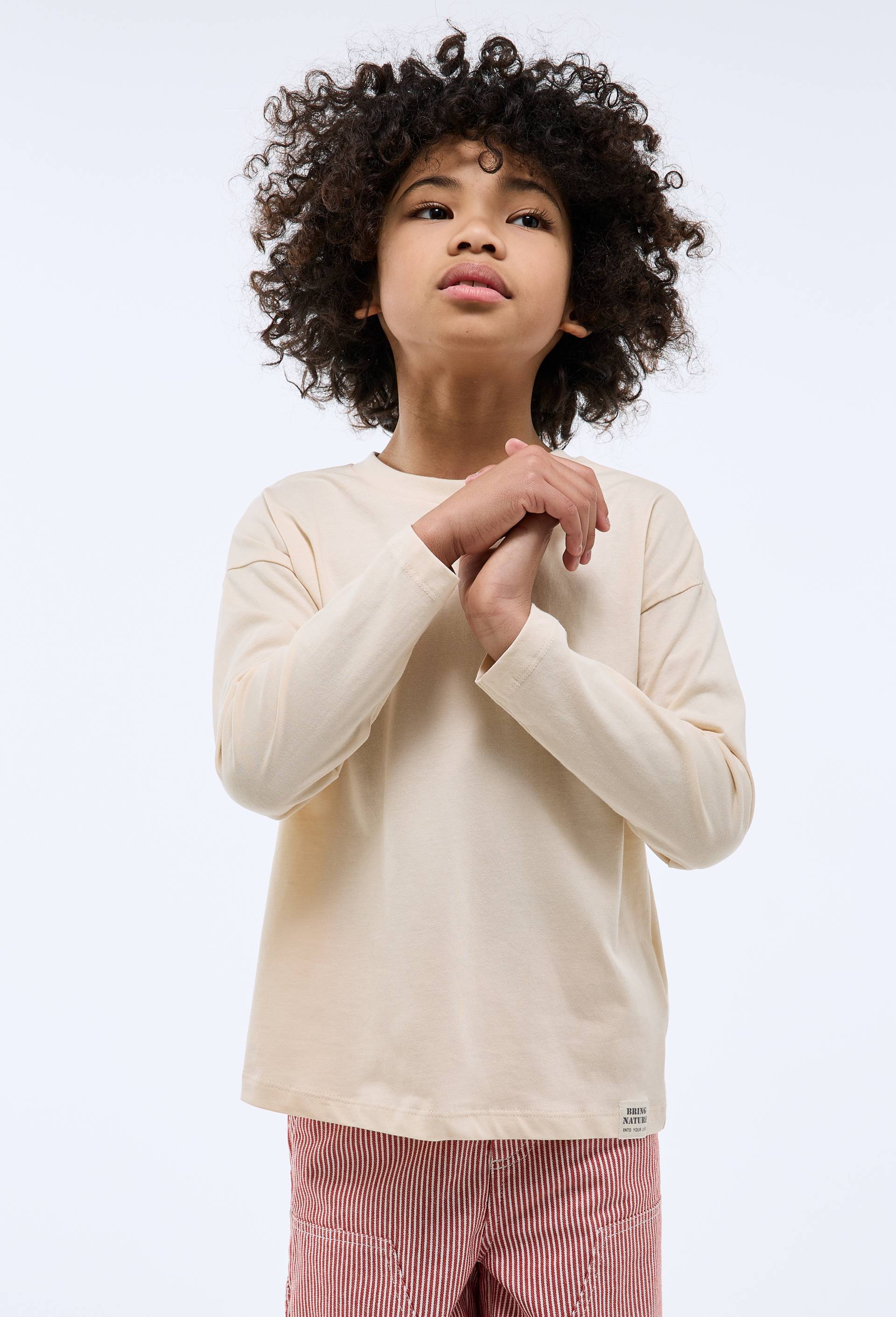 T-Shirt manches longues uni en coton BIO GOTS, Beige clair, large image number 0.0