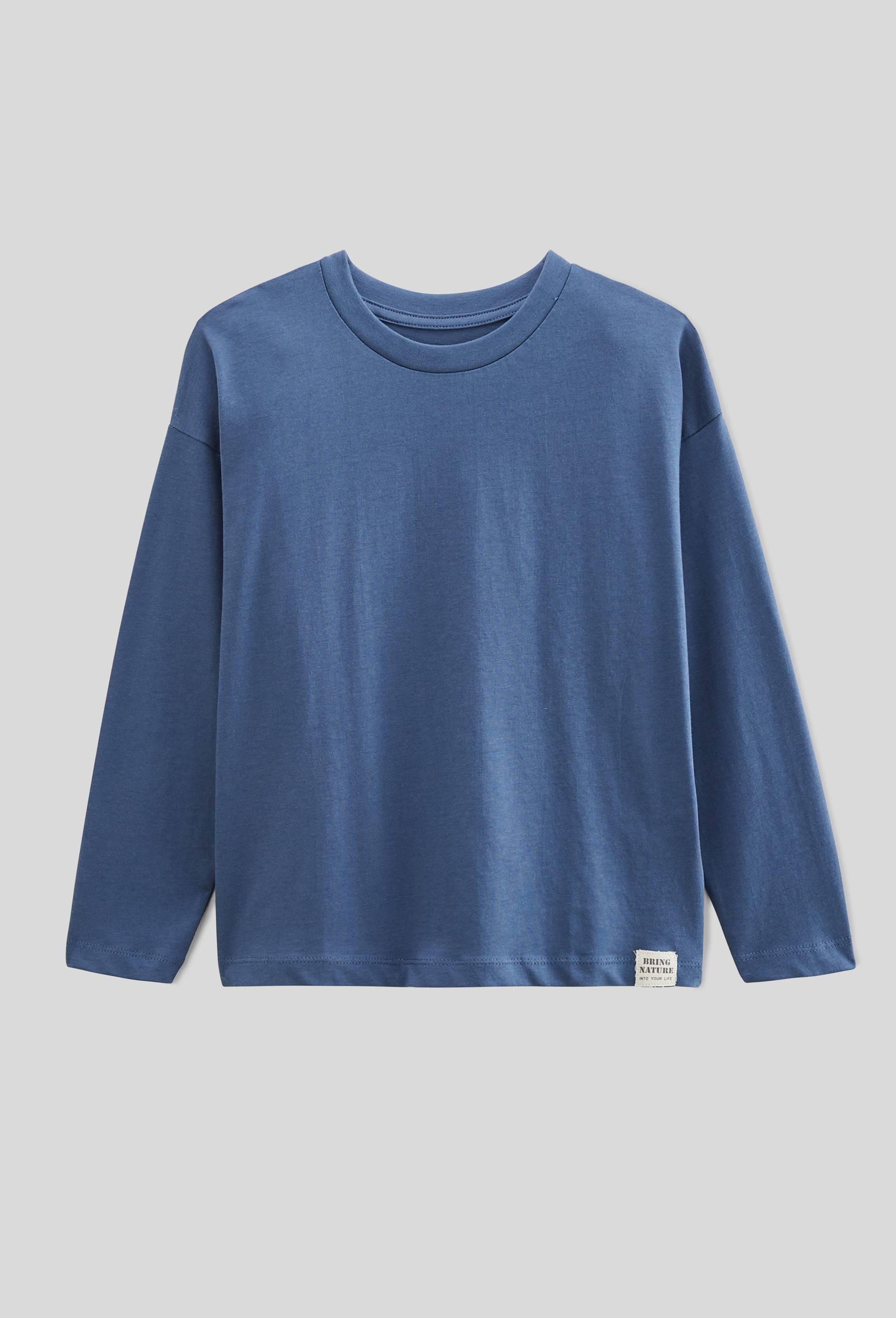 T-Shirt manches longues uni en coton BIO GOTS, Bleu fonc&eacute;, large image number 1.0