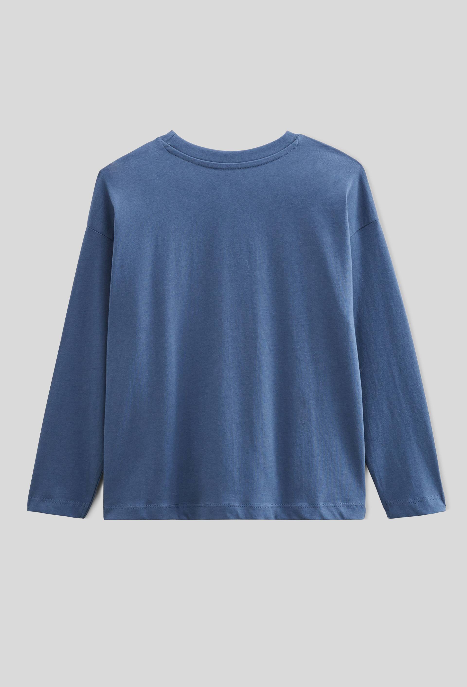 T-Shirt manches longues uni en coton BIO GOTS, Bleu fonc&eacute;, large image number 2