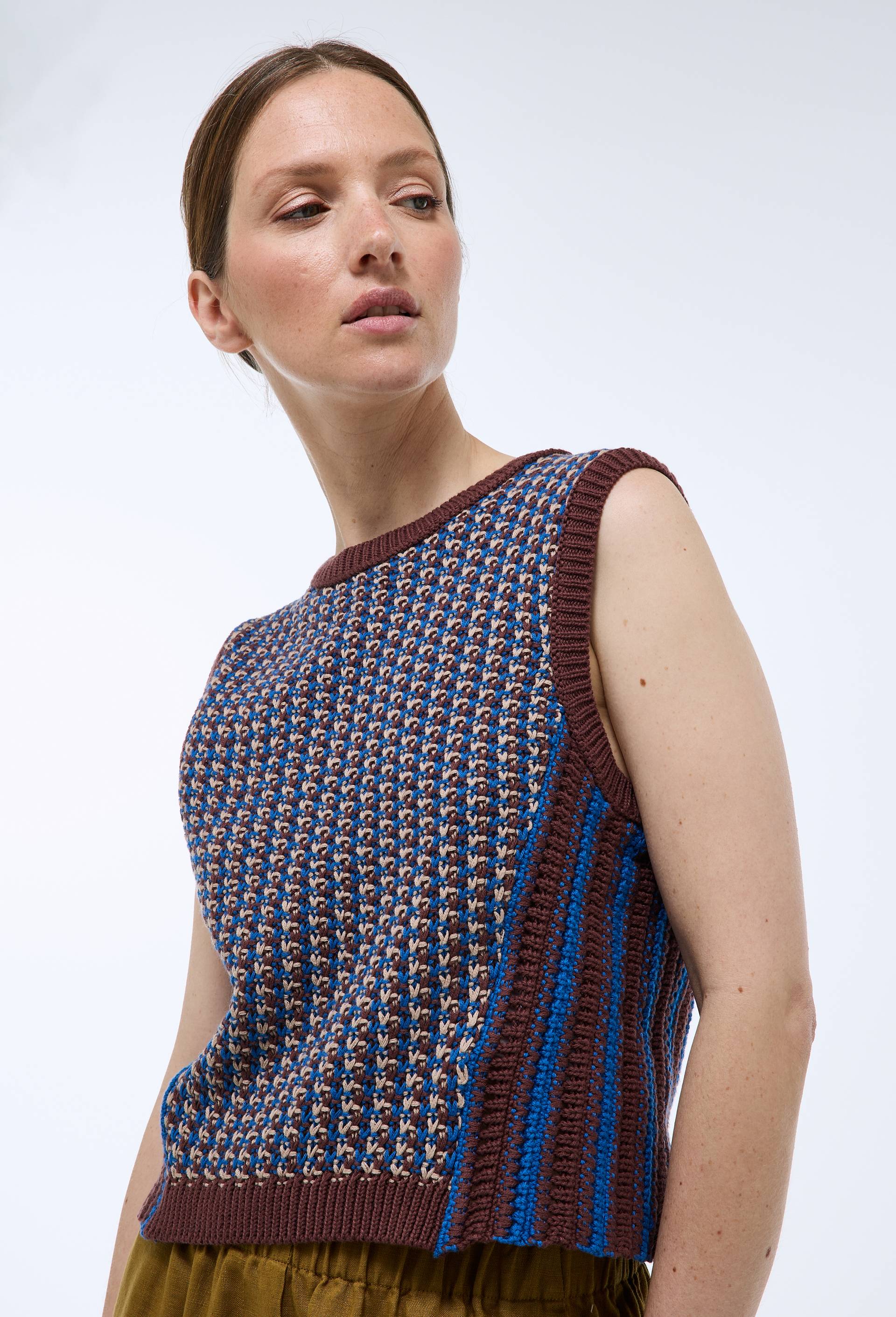 Top sans manches point crochet en coton BLEU pour femme MONOPRIX