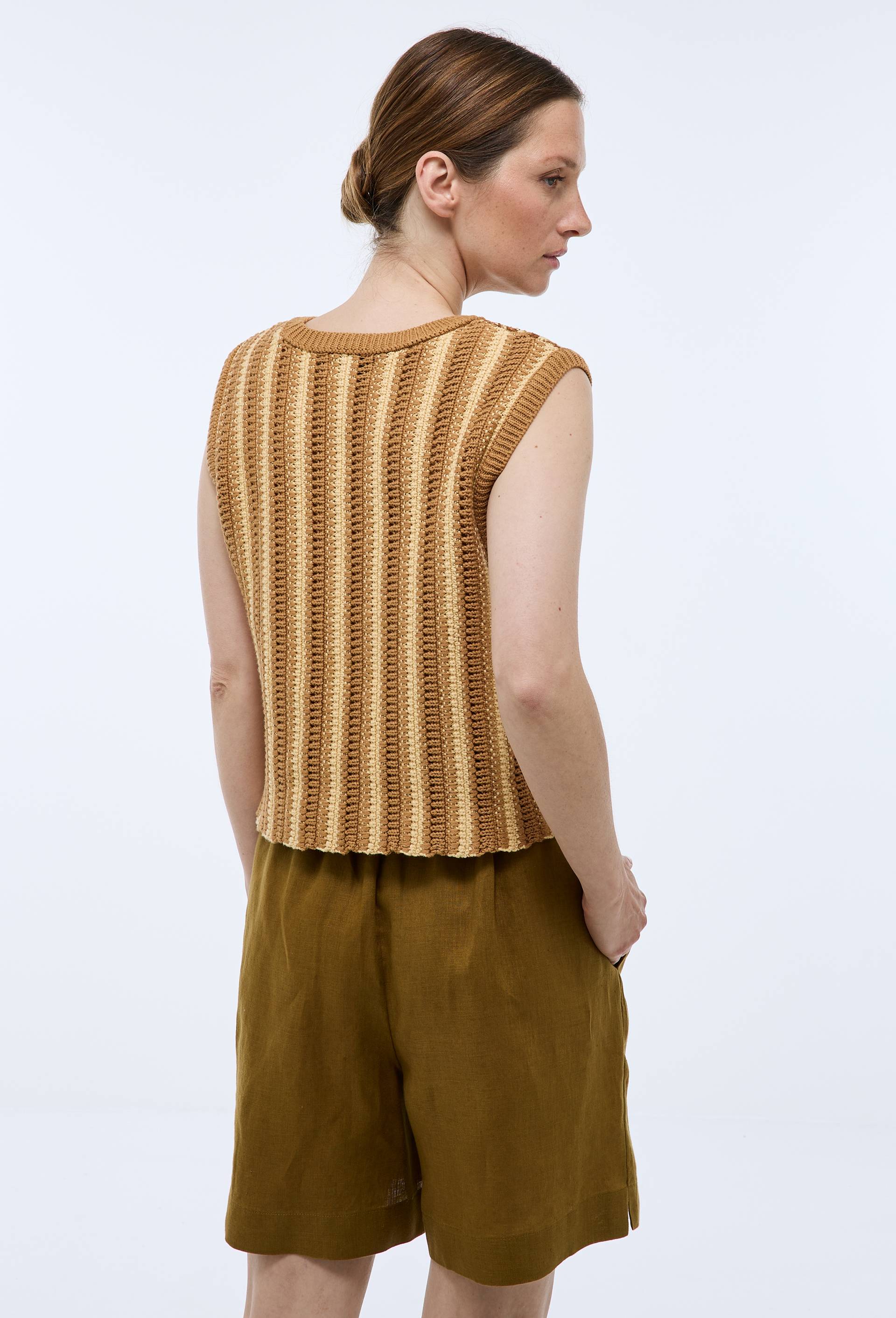 Top sans manches point crochet en coton, Jaune fonc&eacute;, large image number 1.0