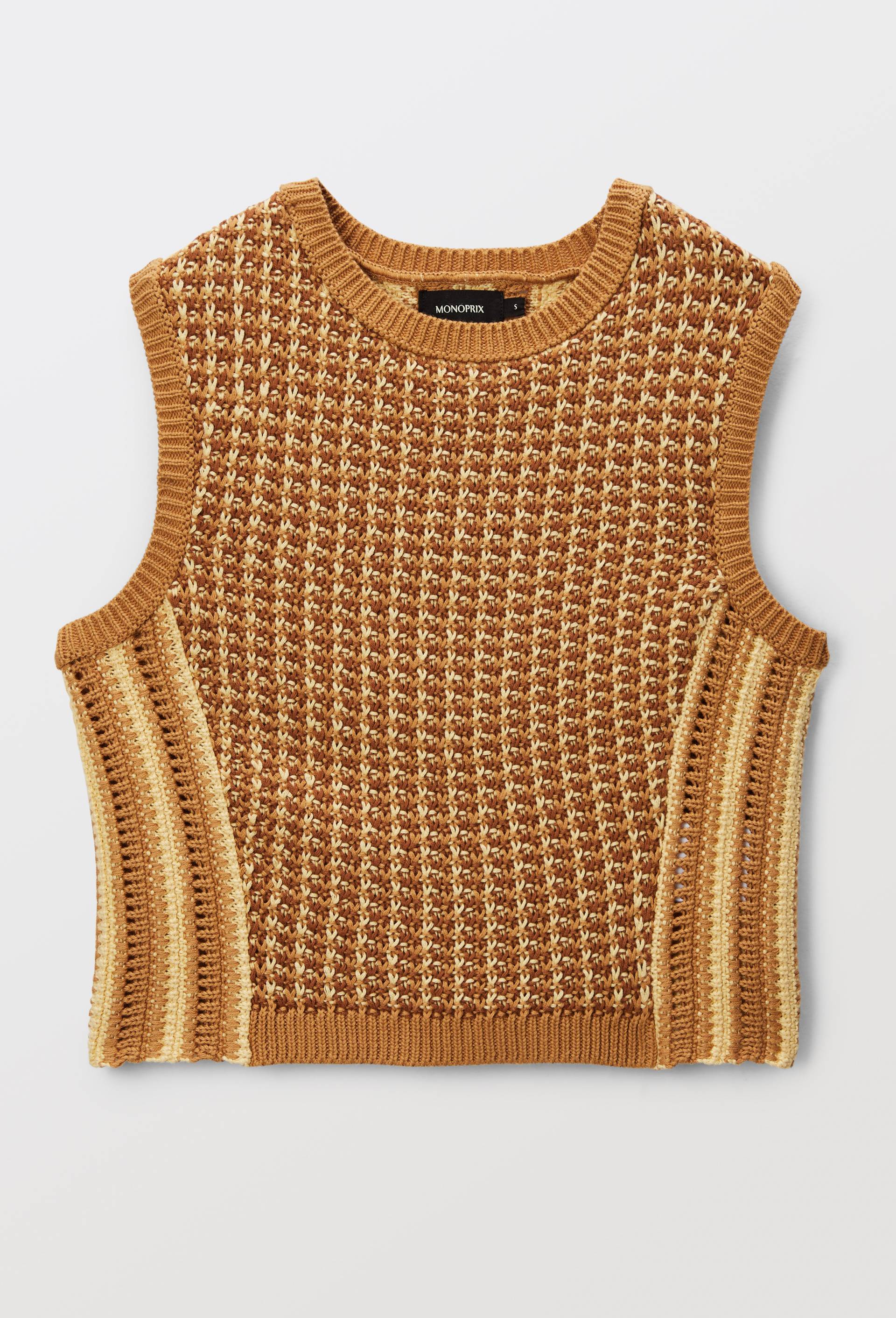 Top sans manches point crochet en coton, Jaune fonc&eacute;, large image number 2.0