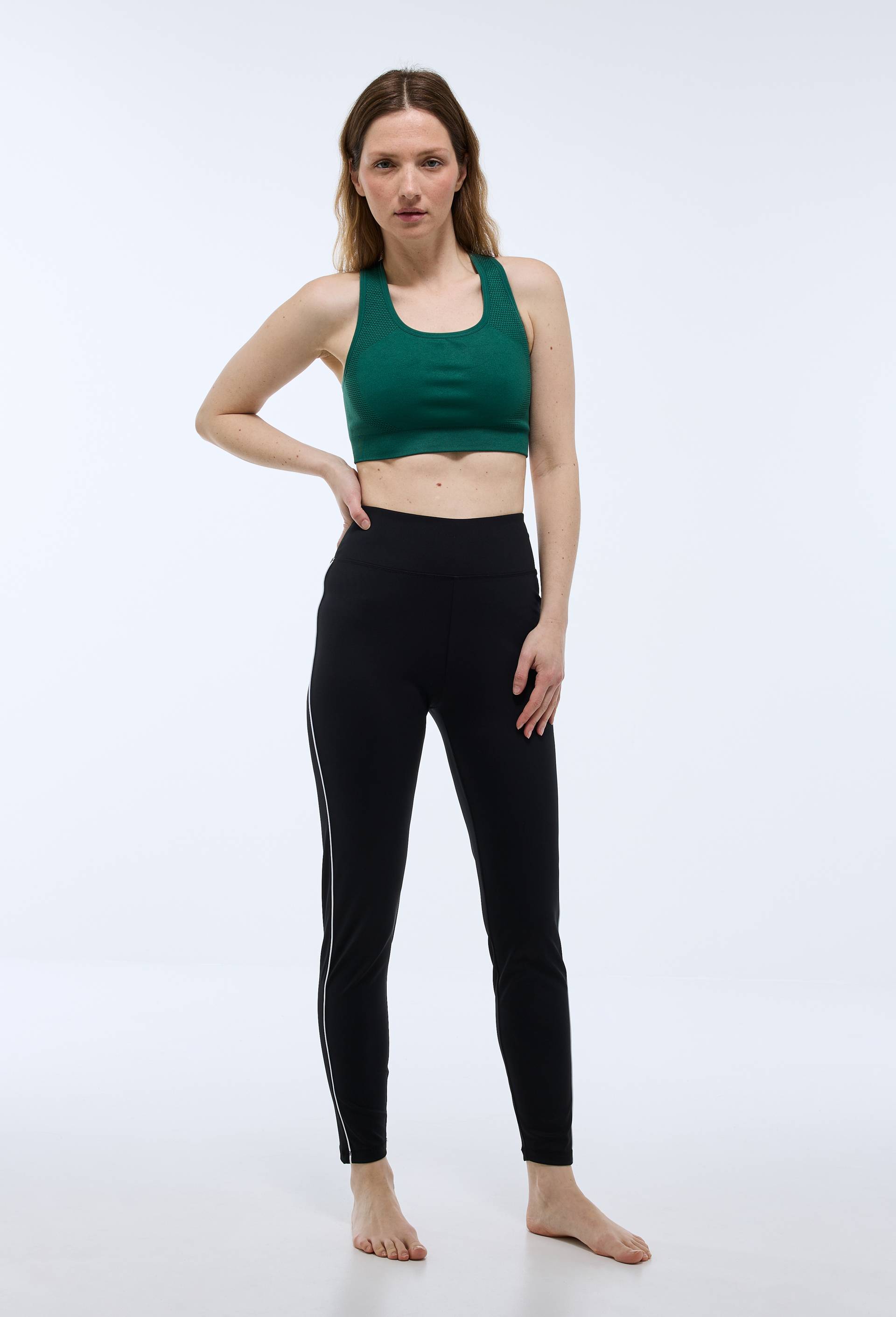 Legging de sport à bandes contrastées, Vert foncé, large image number 0