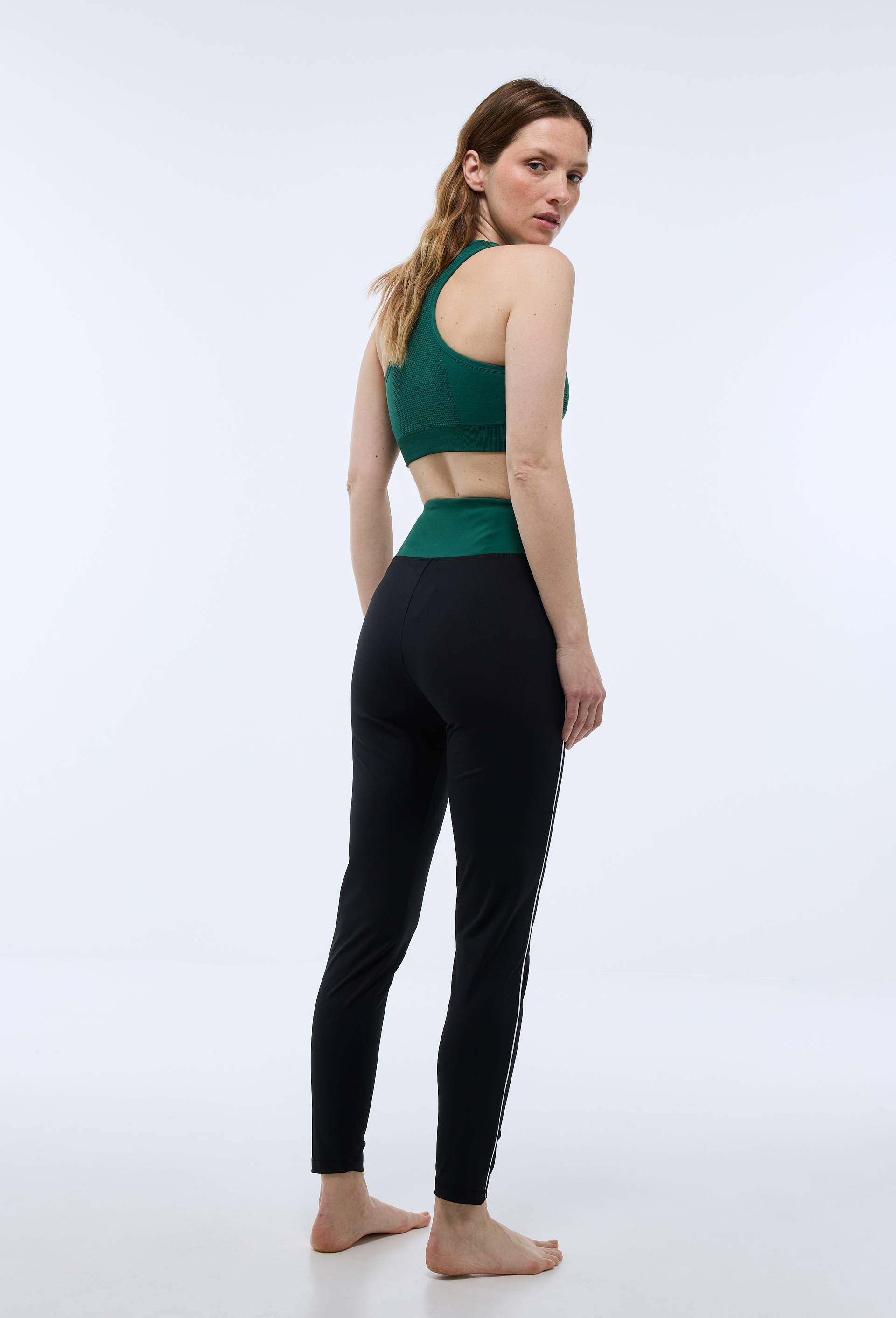 Legging de sport à bandes contrastées, Vert foncé, large image number 1