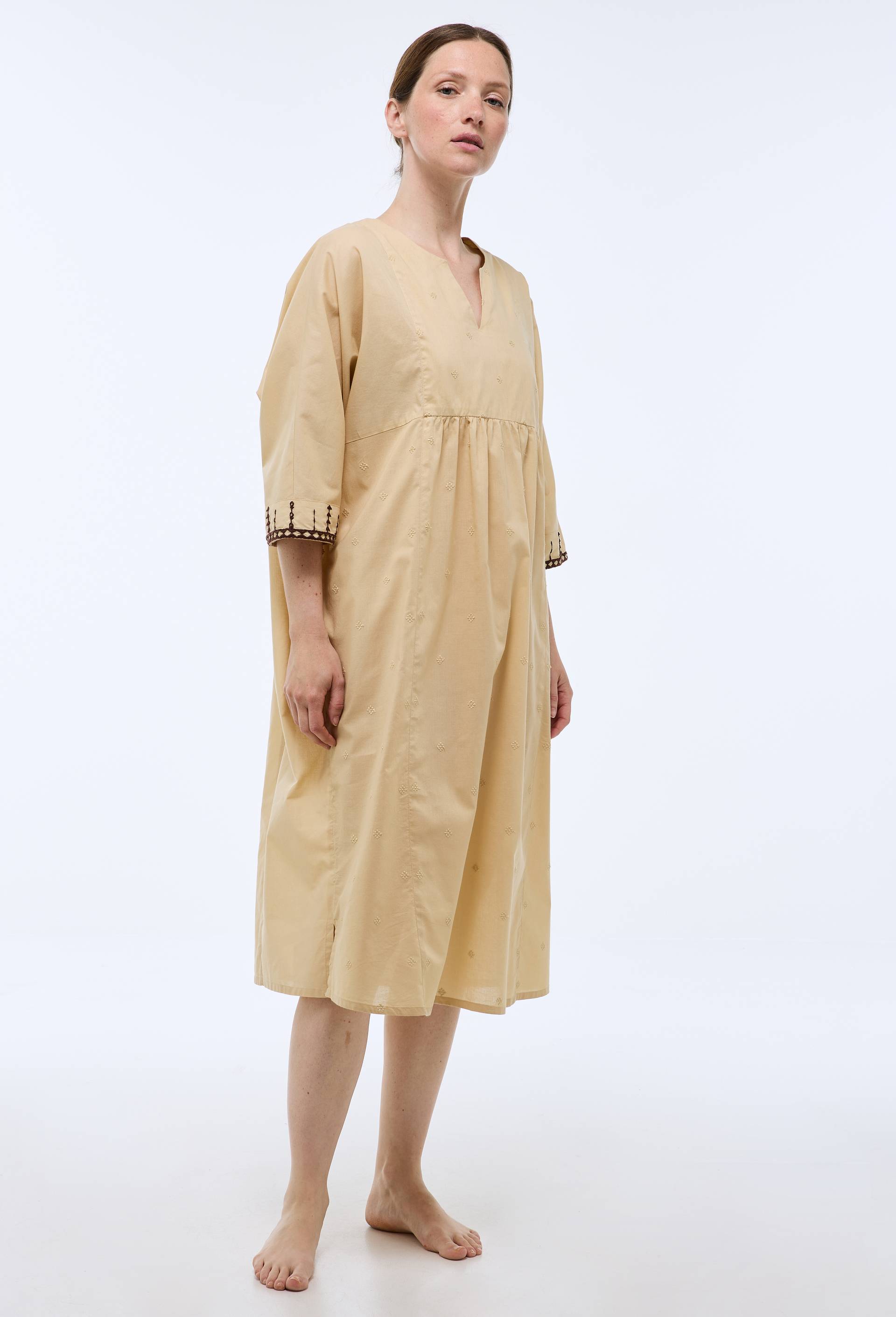 Chemise de nuit &agrave; broderies en coton, Jaune clair, large image number 0.0