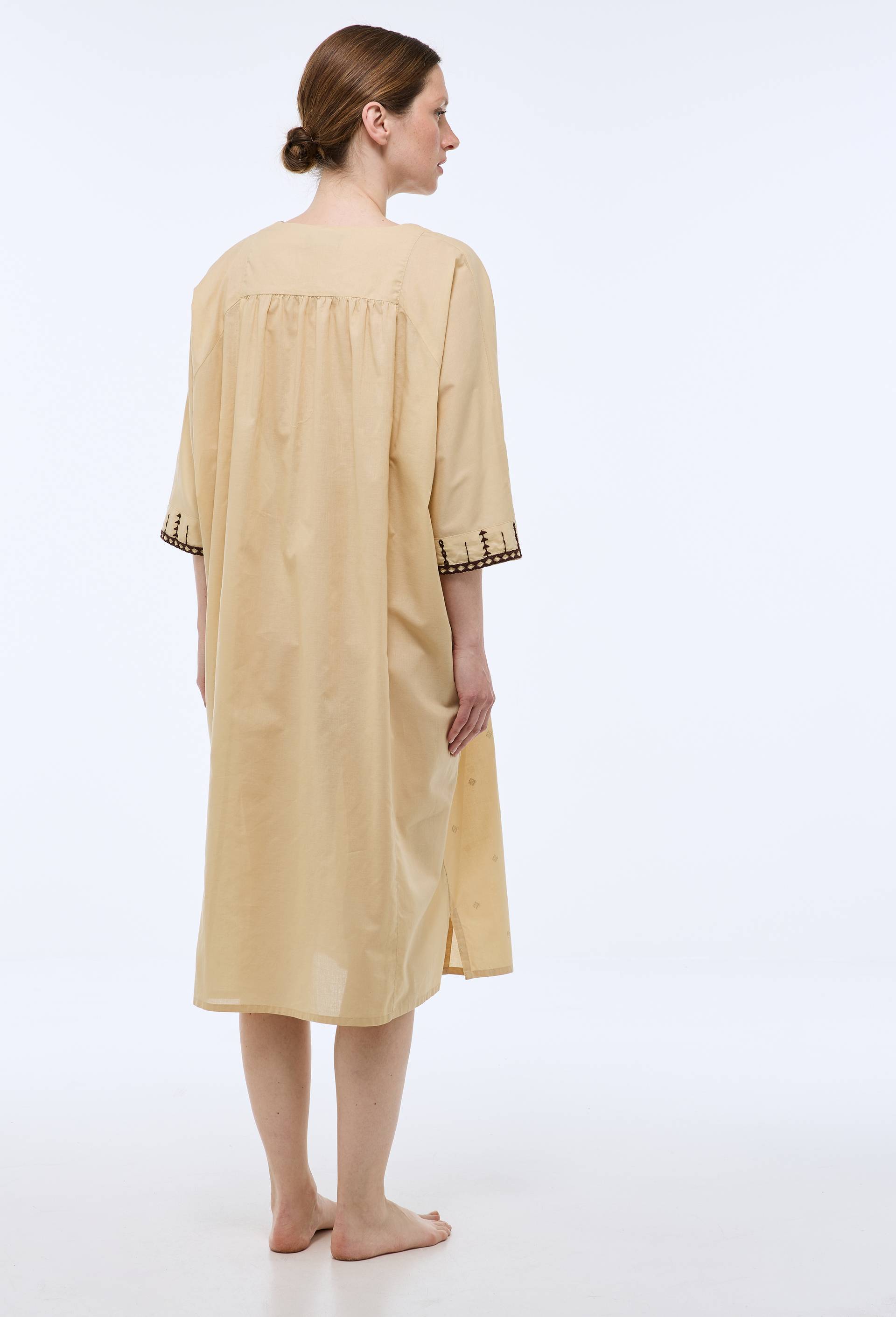 Chemise de nuit &agrave; broderies en coton, Jaune clair, large image number 1