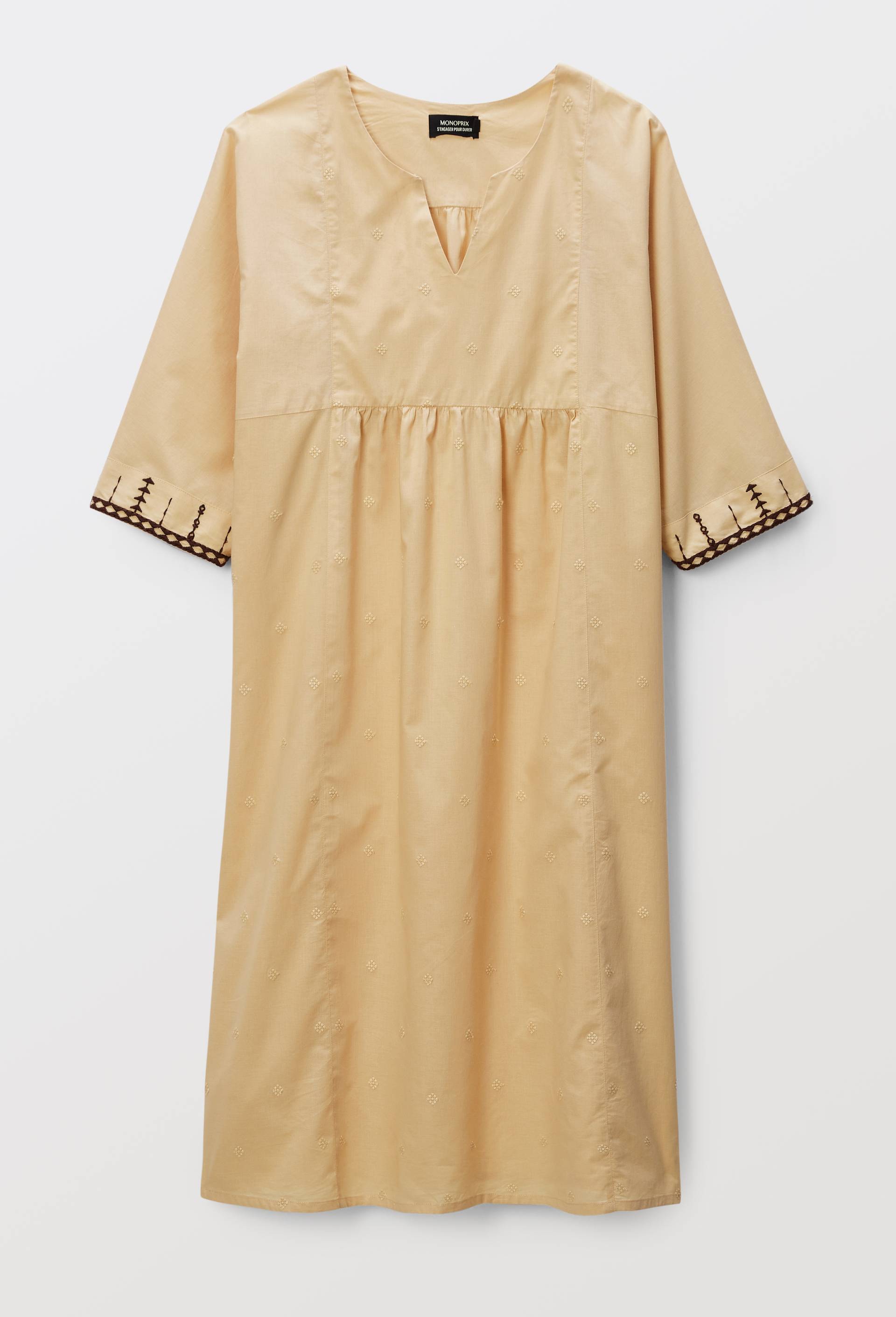 Chemise de nuit &agrave; broderies en coton, Jaune clair, large image number 2