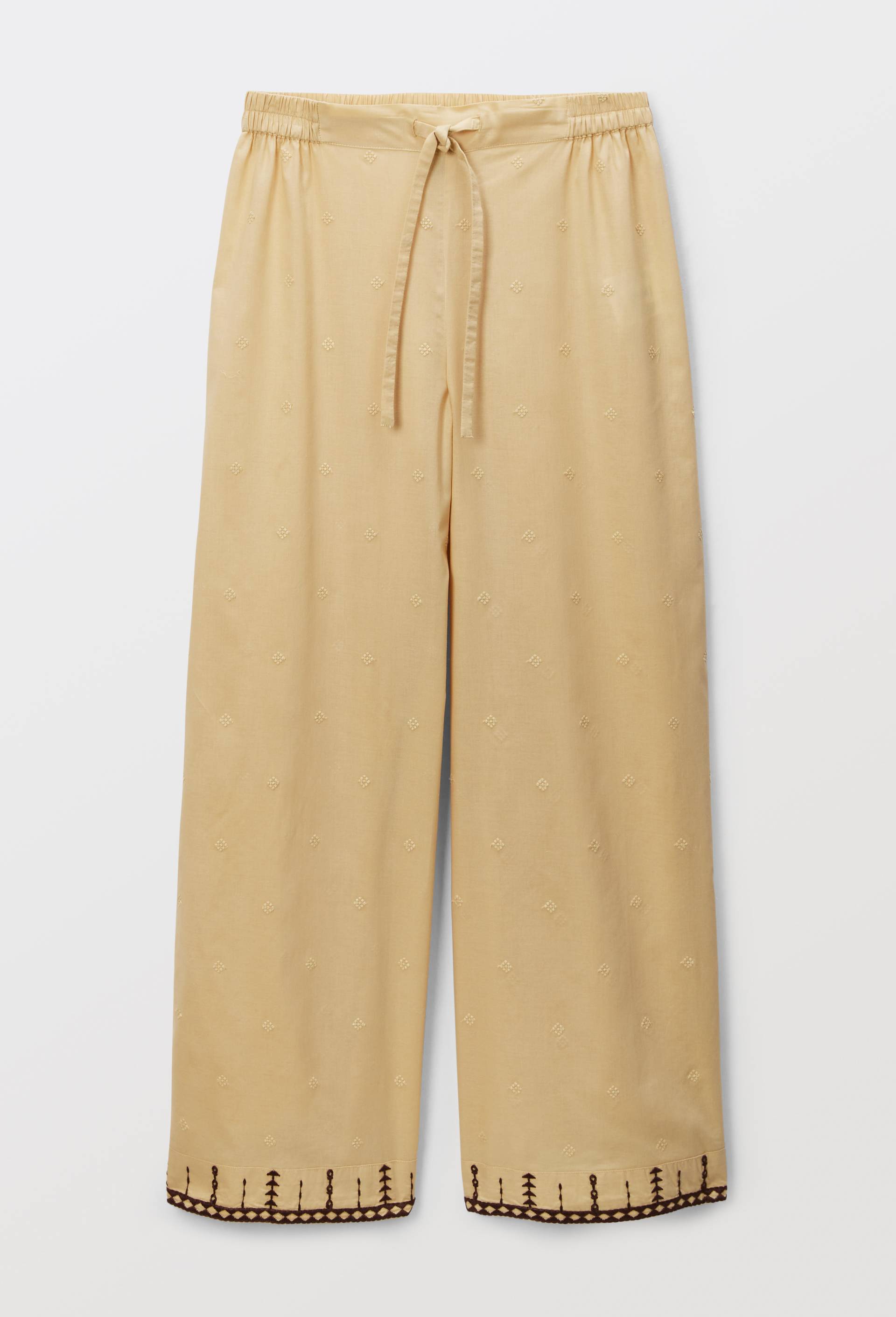 Pantalon uni brod&eacute; en coton, Jaune clair, large image number 2