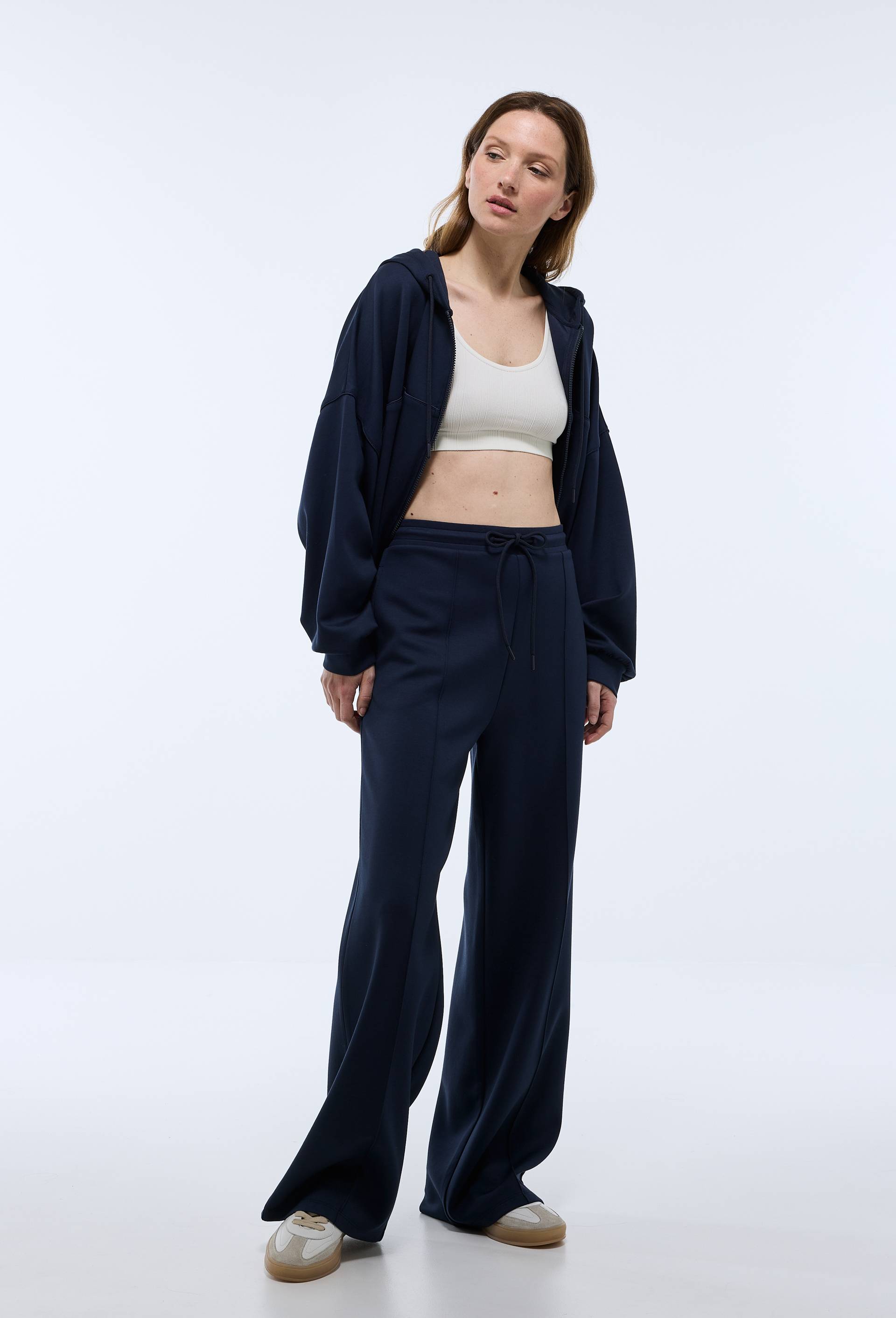 Pantalon de sport uni en molleton technique, Bleu fonc&eacute;, large image number 0