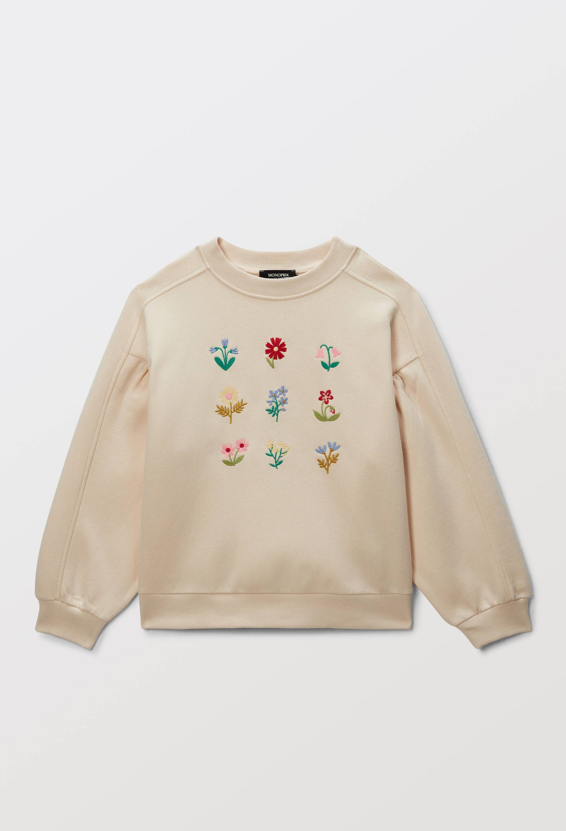 Sweat brod&eacute; en coton BIO GOTS, Beige clair, large image number 0.0