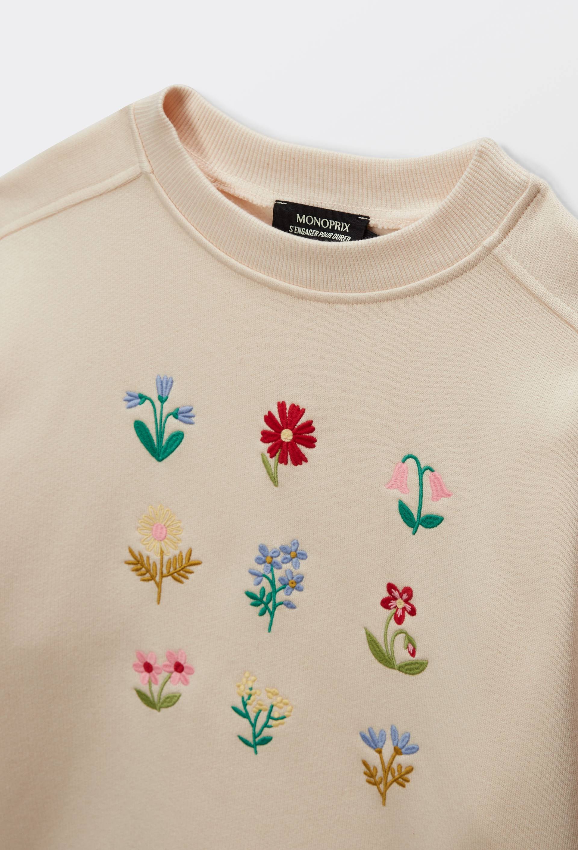 Sweat brod&eacute; en coton BIO GOTS, Beige clair, large image number 2