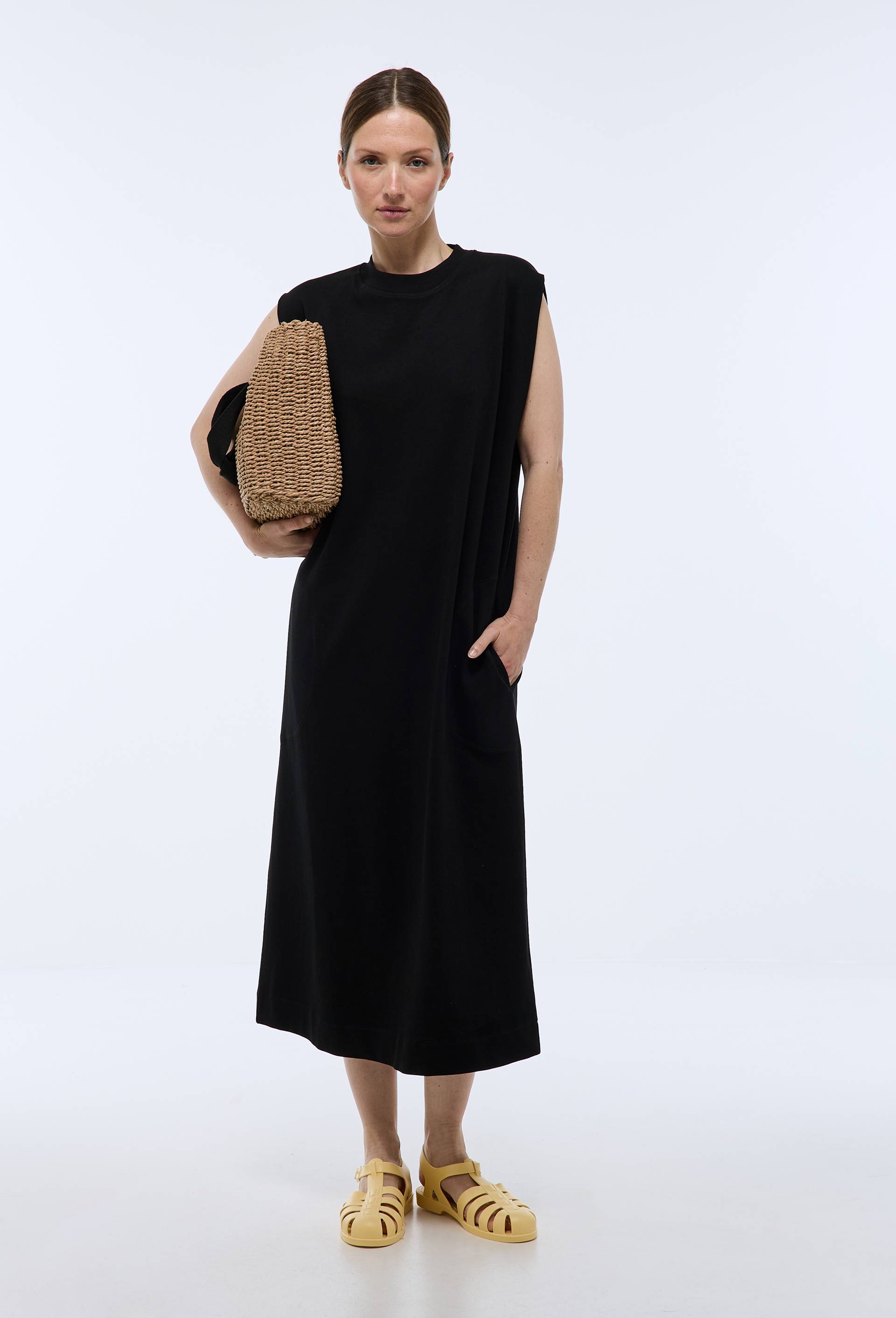 Robe longue sans manches en coton BIO GOTS, Noir, swatch image